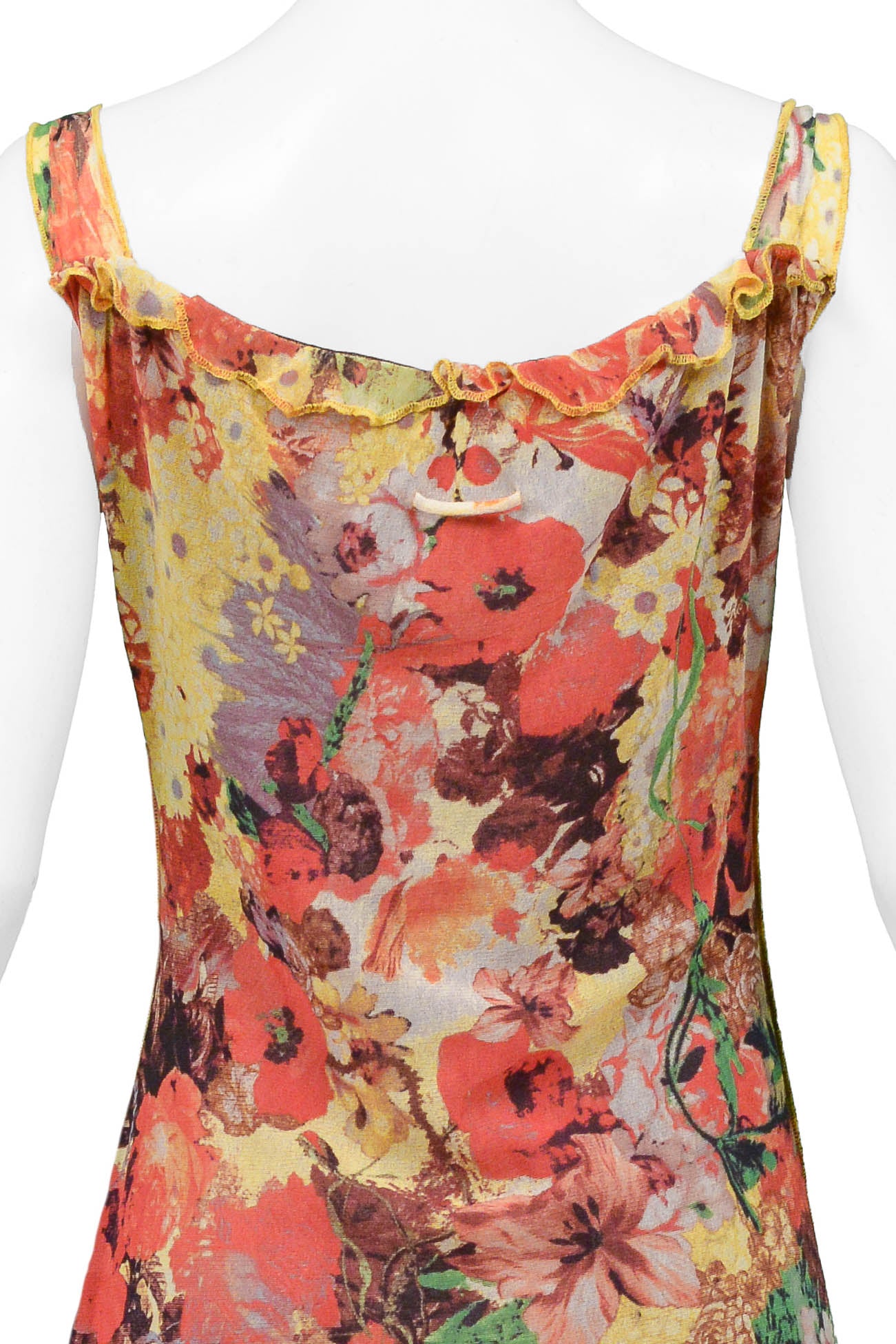 JEAN PAUL GAULTIER FLORAL PRINT MESH DRESS WITH PORTRAIT