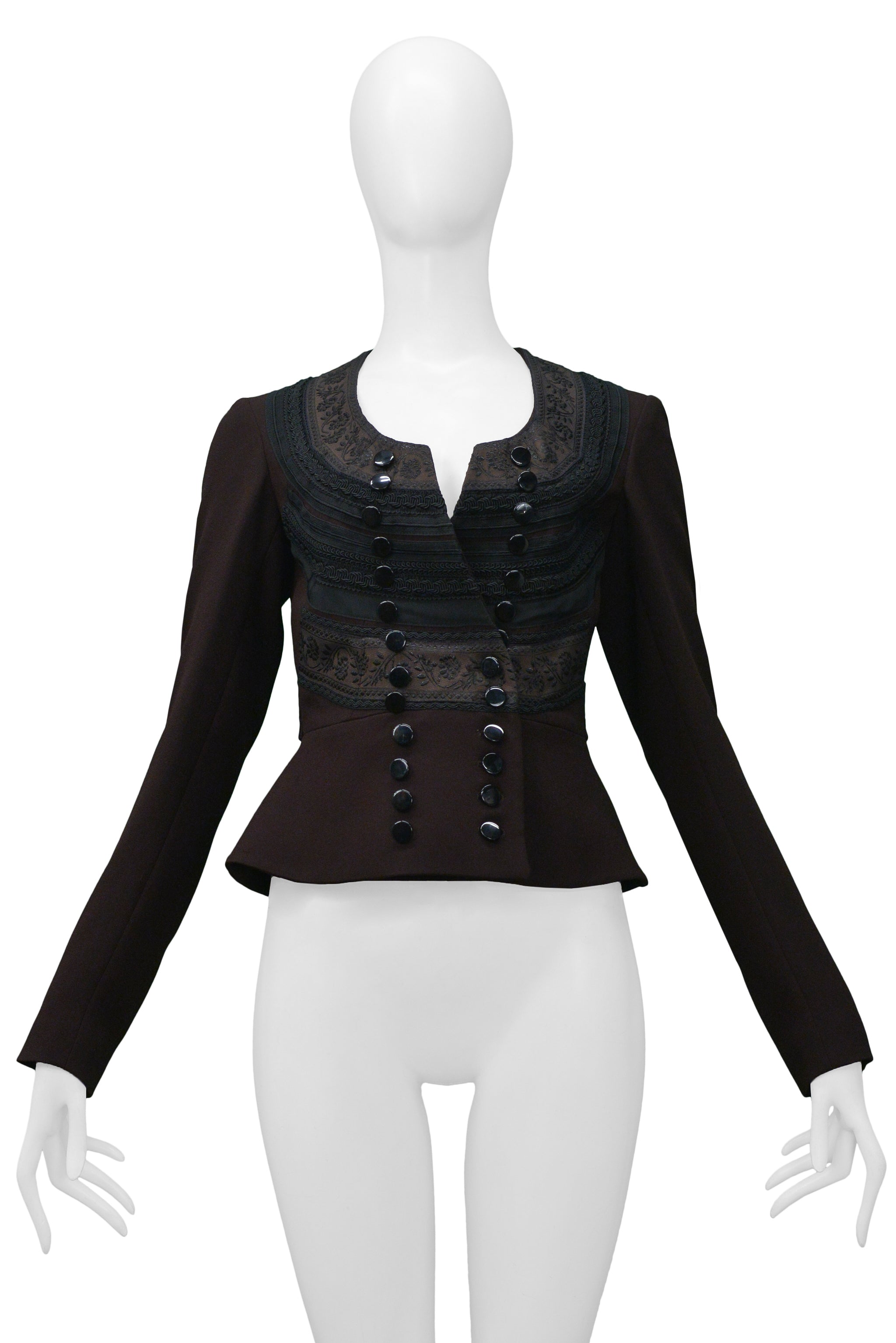 GAULTIER BROWN EMBROIDERED BROCADE BLAZER