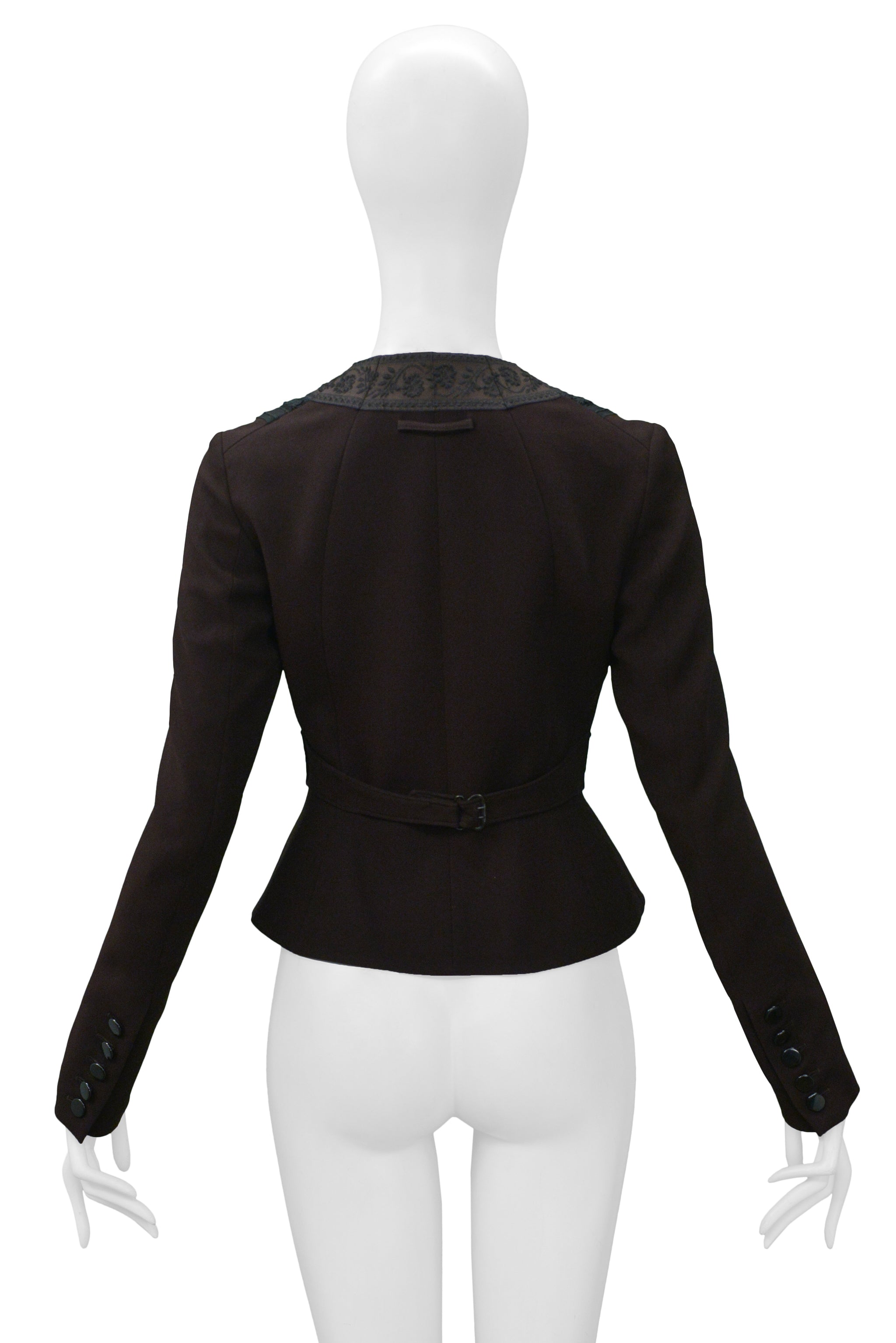 GAULTIER BROWN EMBROIDERED BROCADE BLAZER