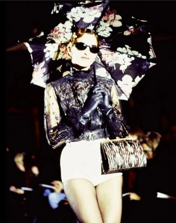 JEAN PAUL GAULTIER SS 1995 BROWN LACE BLOUSE W PUFF SLEEVES