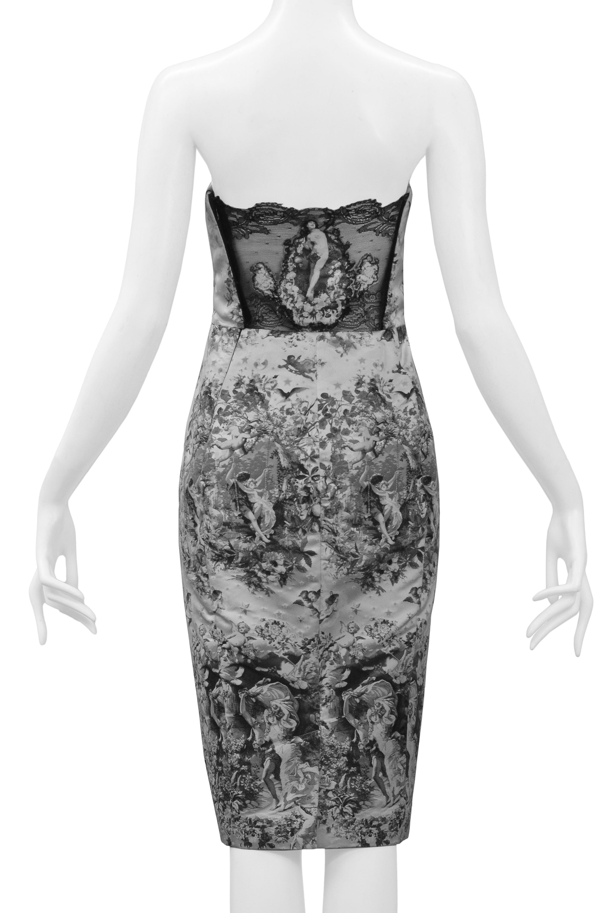 GAULTIER WHITE & BLACK TAPESTRY PRINT STRAPLESS DRESS