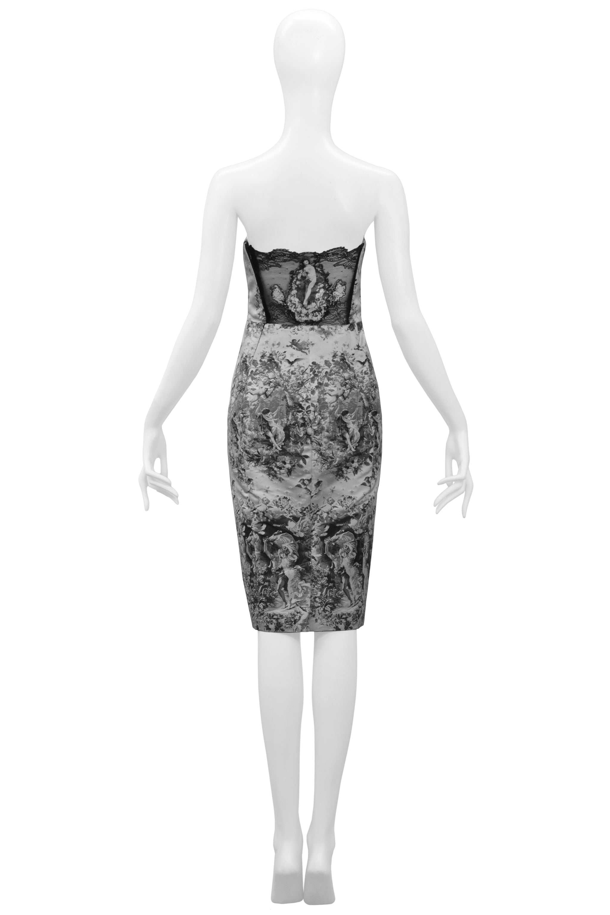 GAULTIER WHITE & BLACK TAPESTRY PRINT STRAPLESS DRESS