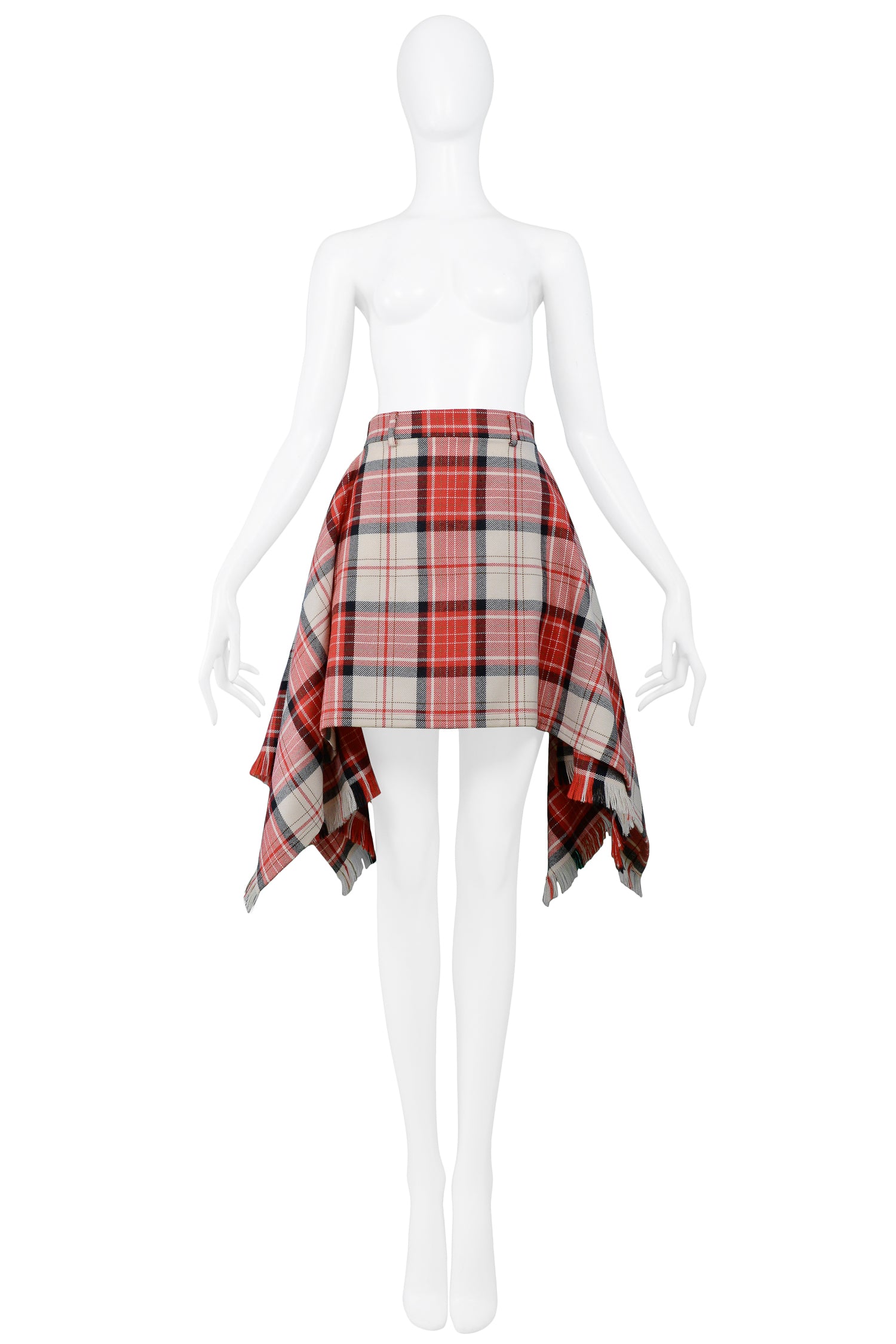JEAN PAUL GAULTIER RED & WHITE PLAID BLANKET SKIRT 1991
