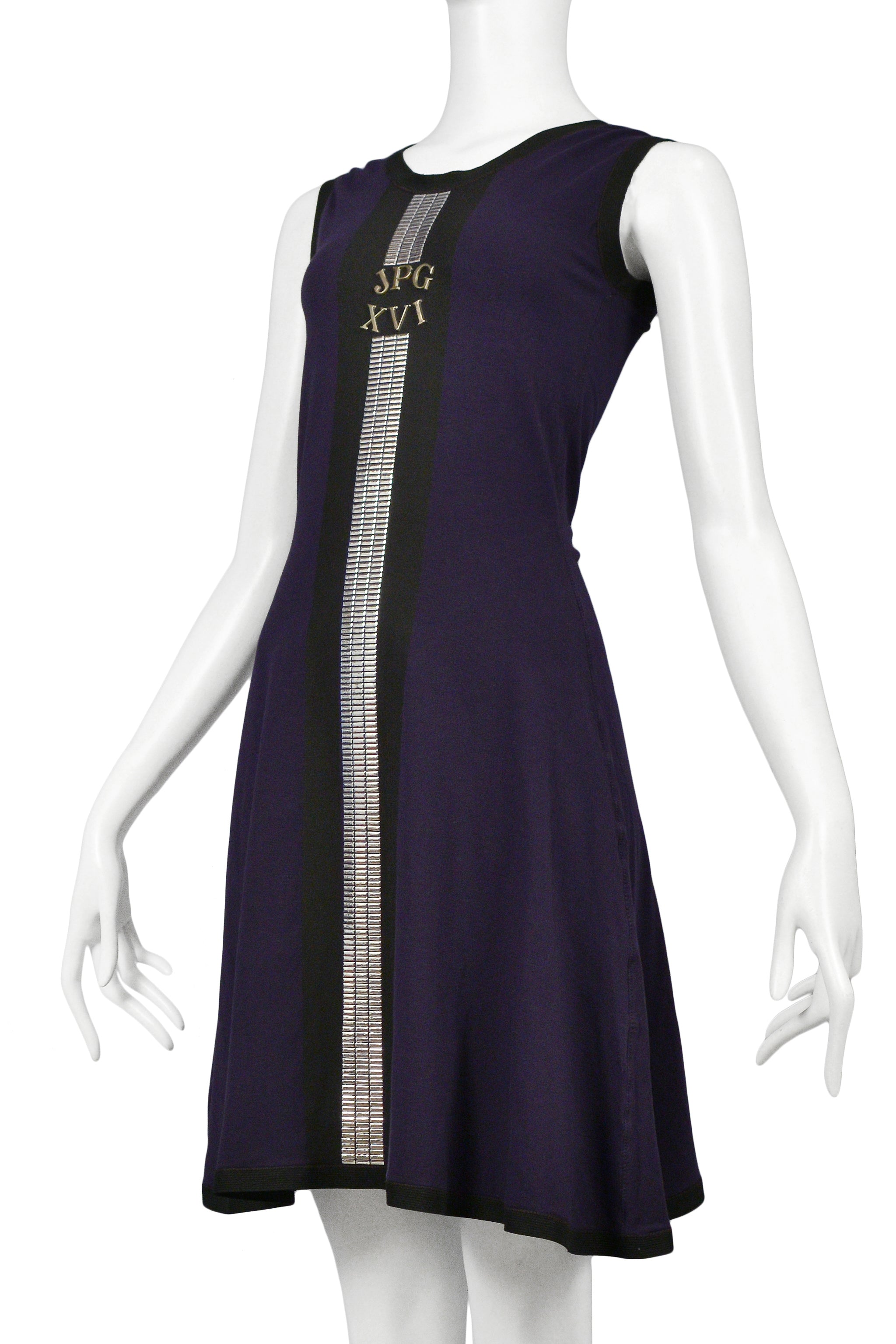 GAULTIER BLUE MINI DRESS WITH SILVER DETAILING