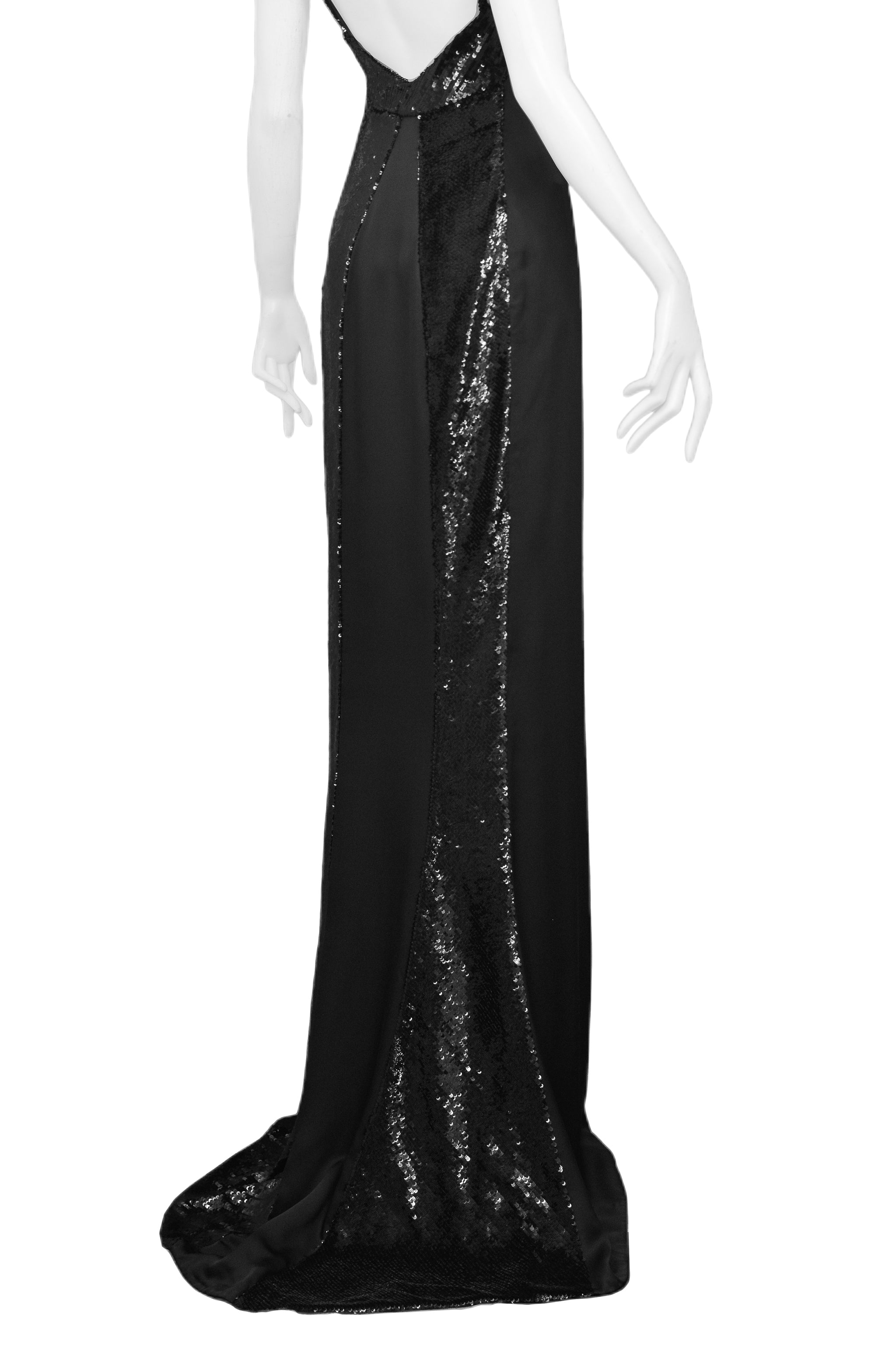 GUCCI BY TOM FORD BLACK SATIN & SEQUIN GOWN 1999