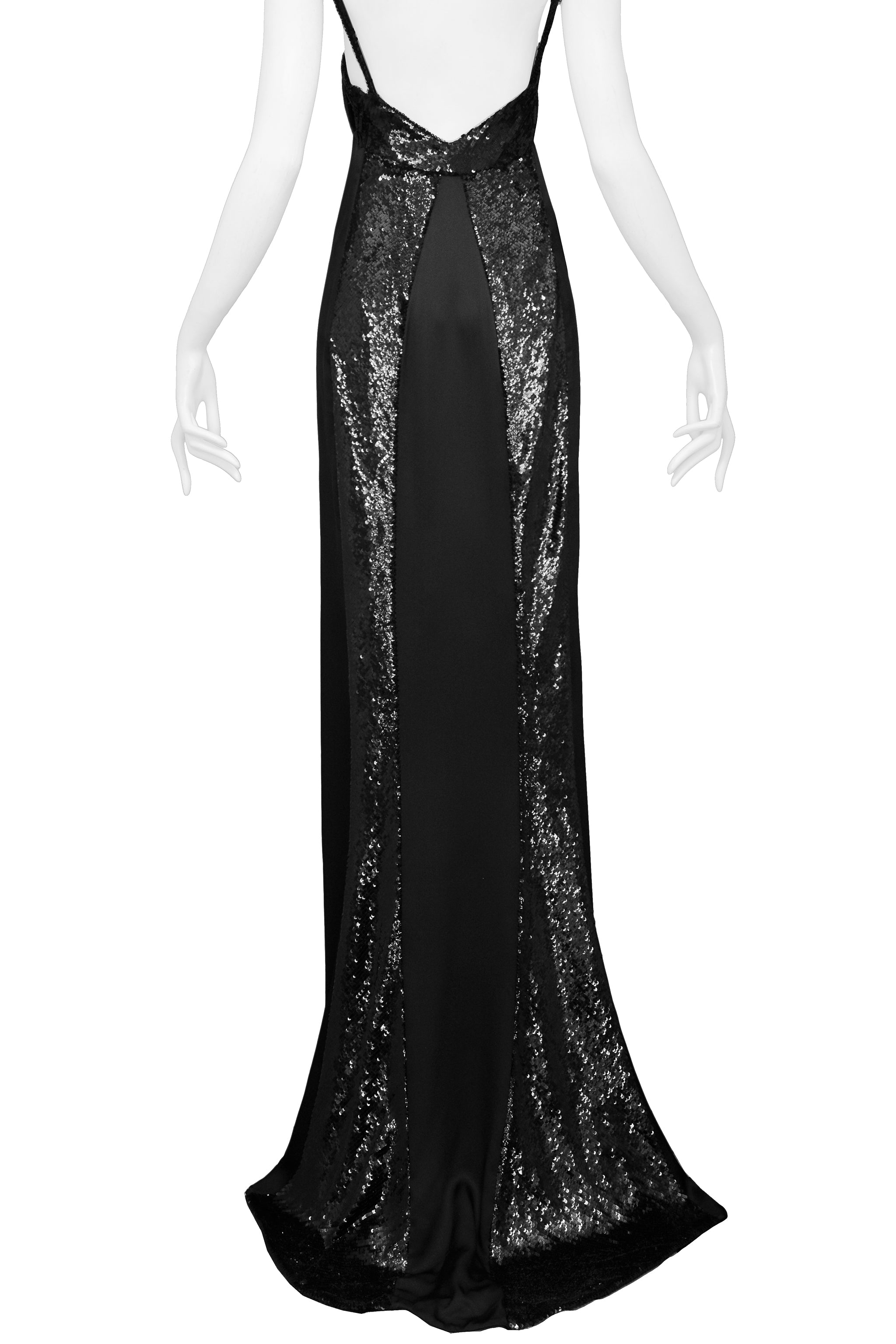 GUCCI BY TOM FORD BLACK SATIN & SEQUIN GOWN 1999