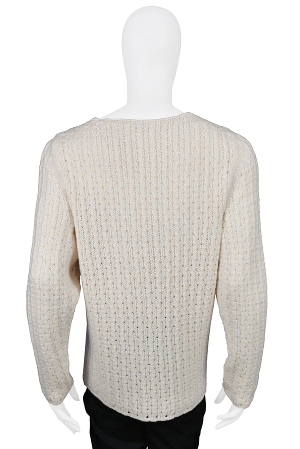 HELMUT LANG OFF WHITE KNIT SWEATER