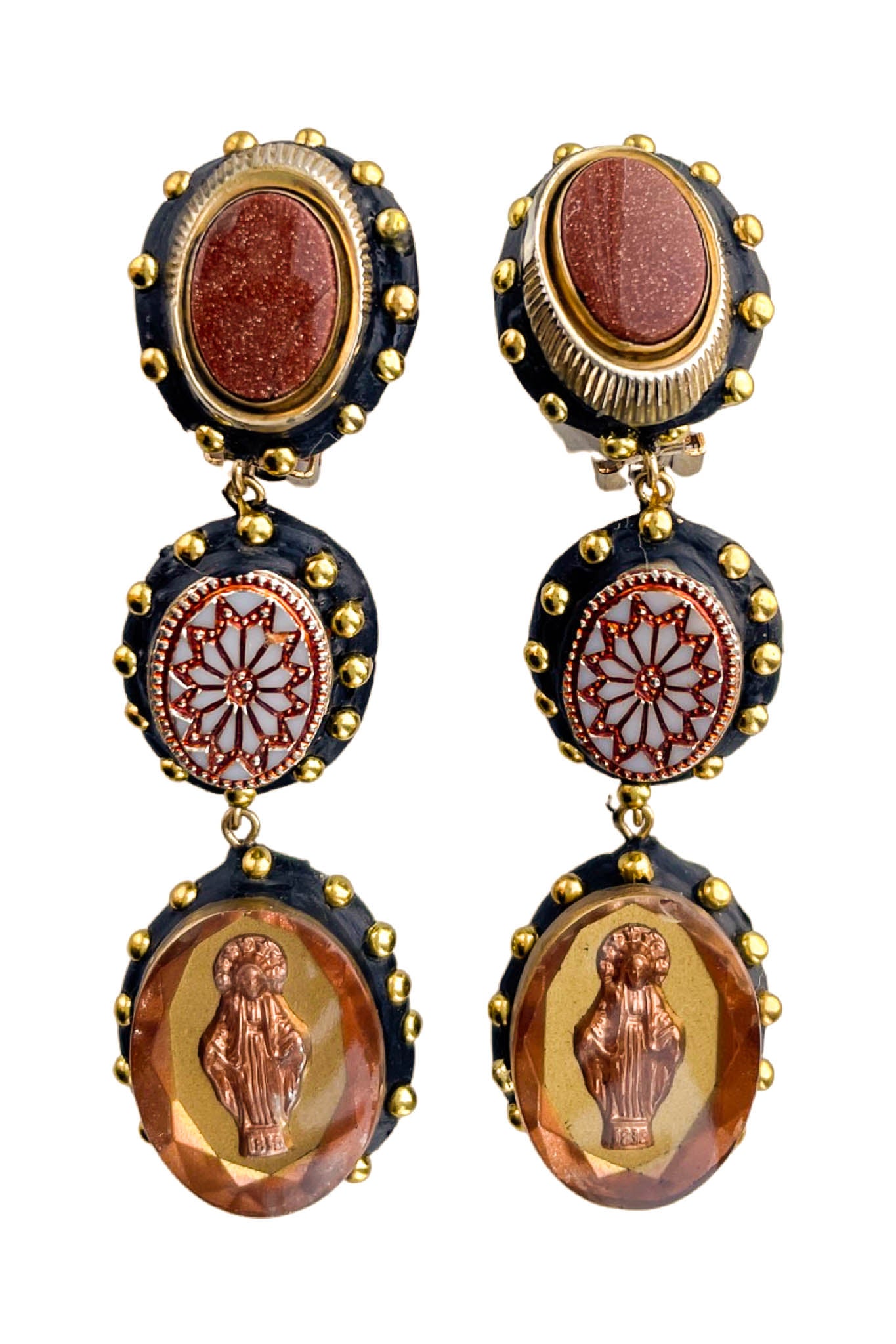 MINADEO BROWN CRYSTAL VIRGIN MARY & CABOCHONS