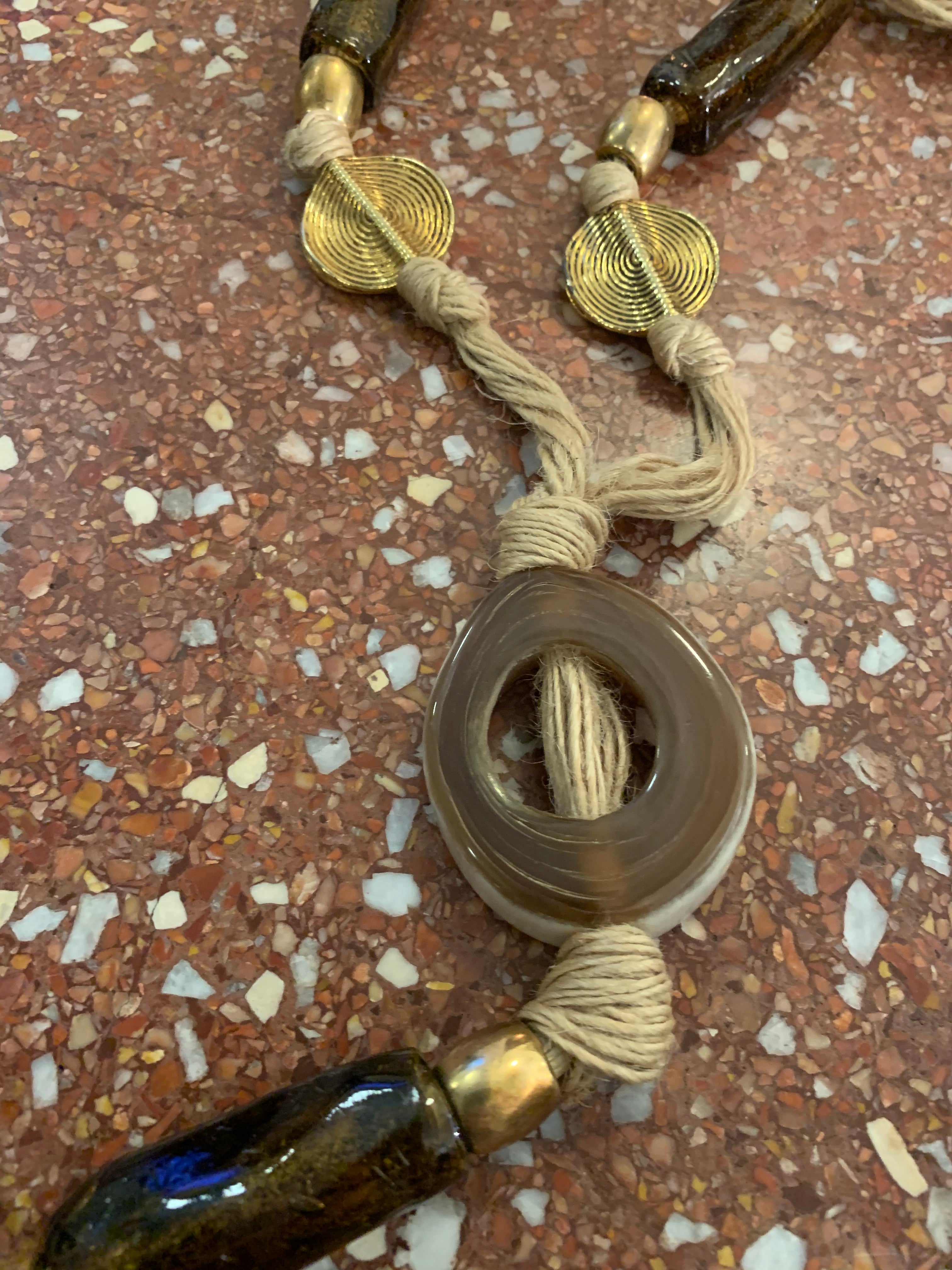 YVES SAINT LAURENT YSL WOOD BEAD & CORD NECKLACE