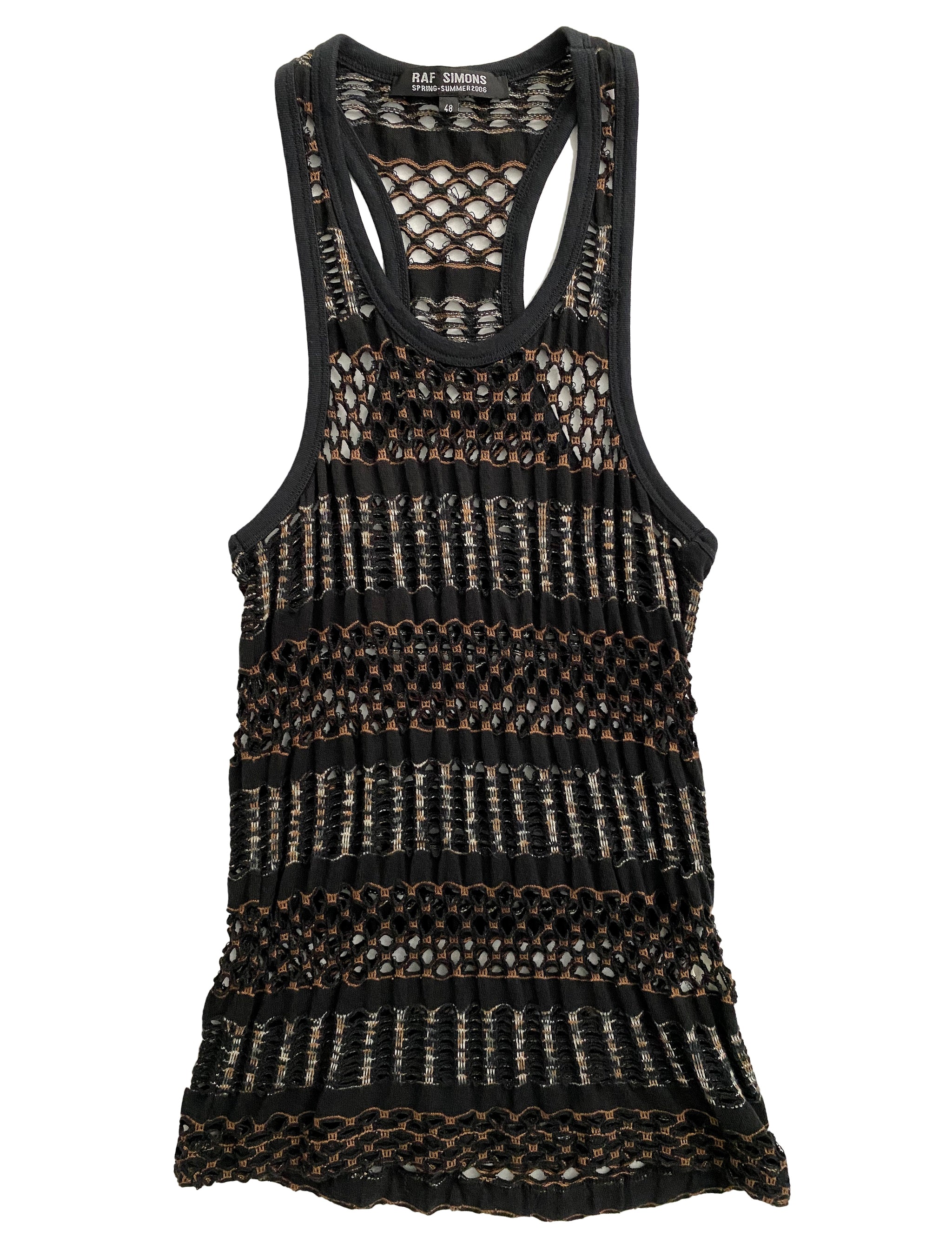 RAF SIMONS BLACK & BROWN OPEN WEAVE TANK 2006