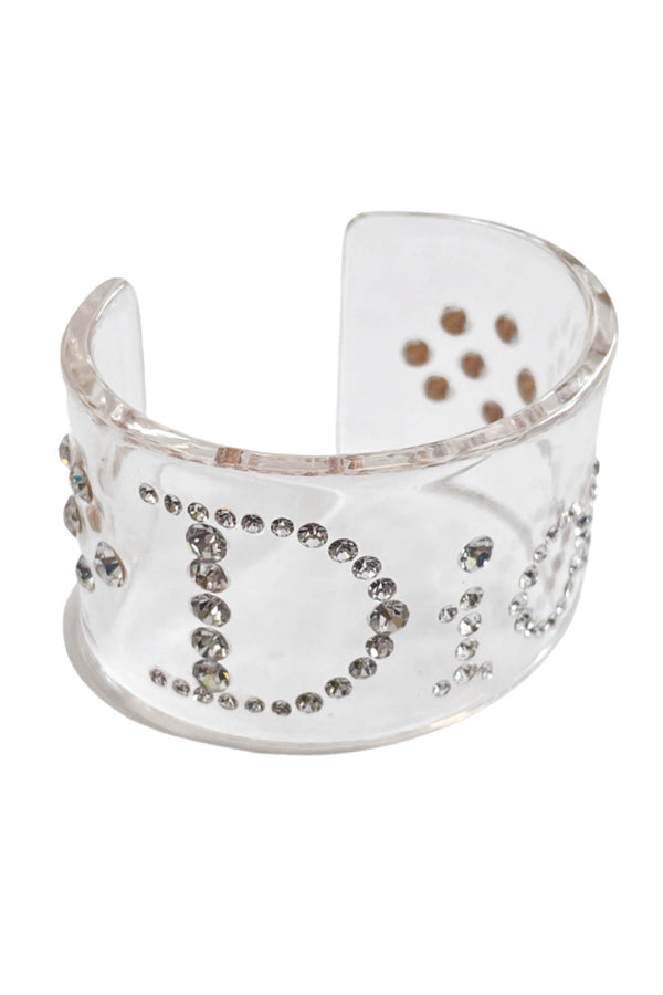 DIOR LUCITE WIDE CUFF BRACELET WITH CRYSTAL LOGO
