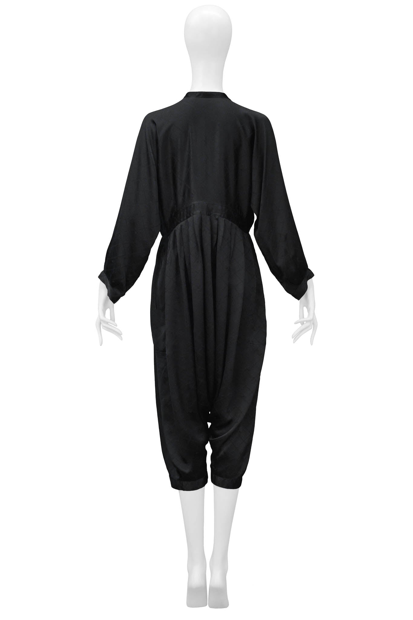 JOAN VASS BLACK SATIN JUMPSUIT WITH DIAMOND PATTERN