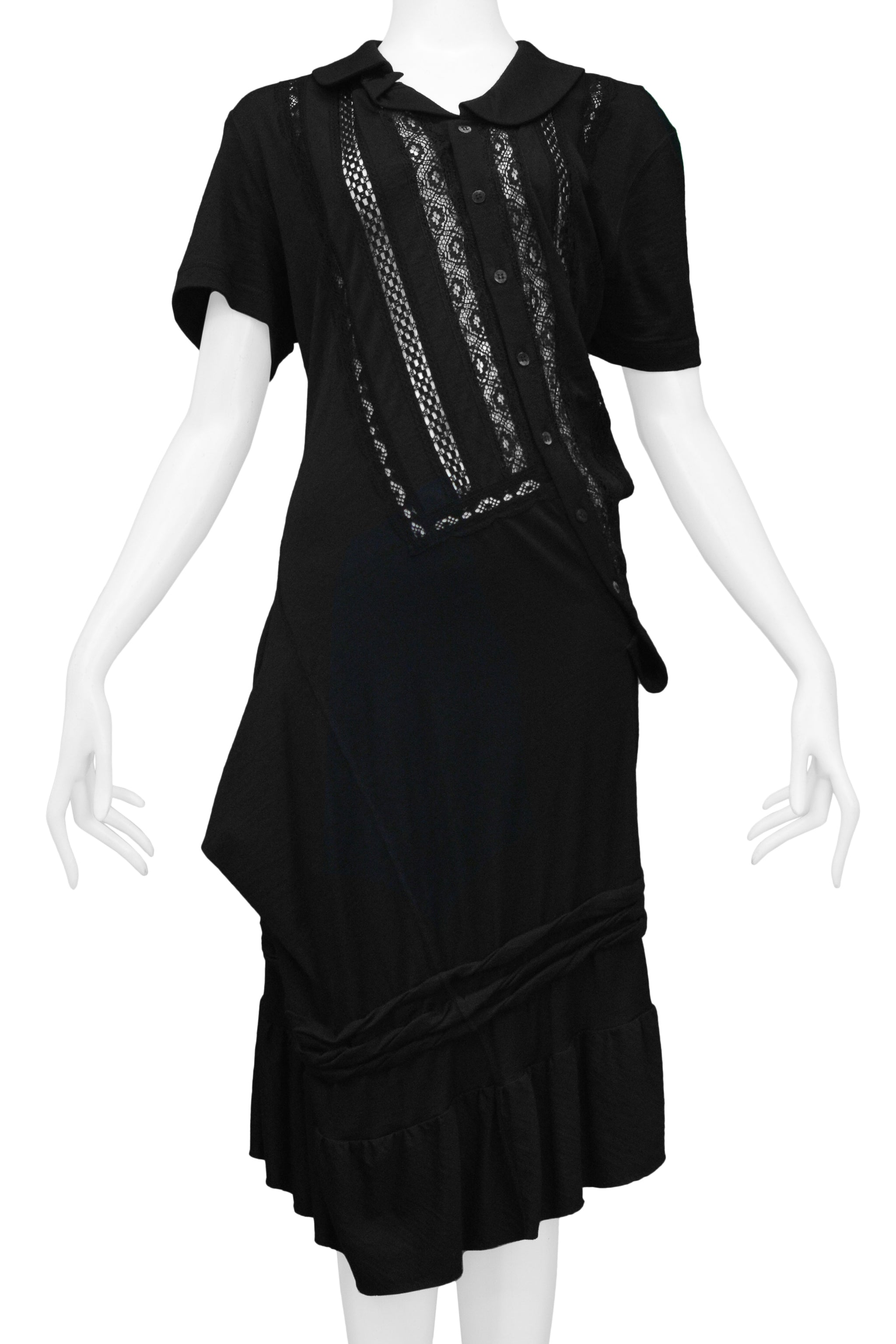 JUNYA WATANABE BLACK TWIST DRESS WITH LACE INSETS 2007