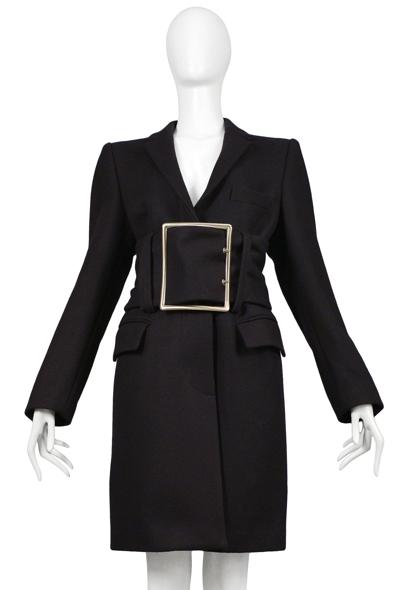 MAISON MARTIN MARGIELA NAVY WOOL GIANT BUCKLE COAT 1996