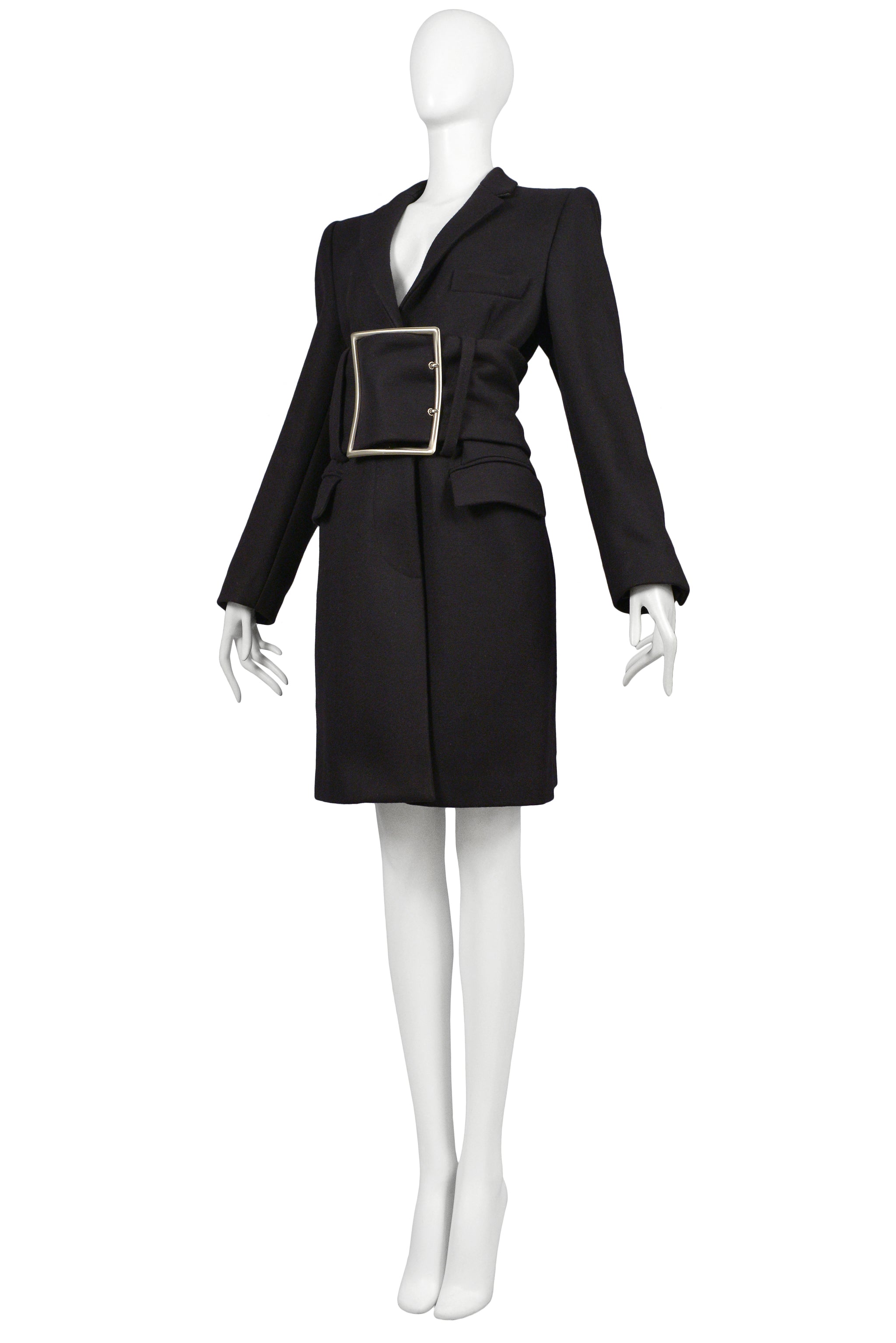 MAISON MARTIN MARGIELA NAVY WOOL GIANT BUCKLE COAT 1996