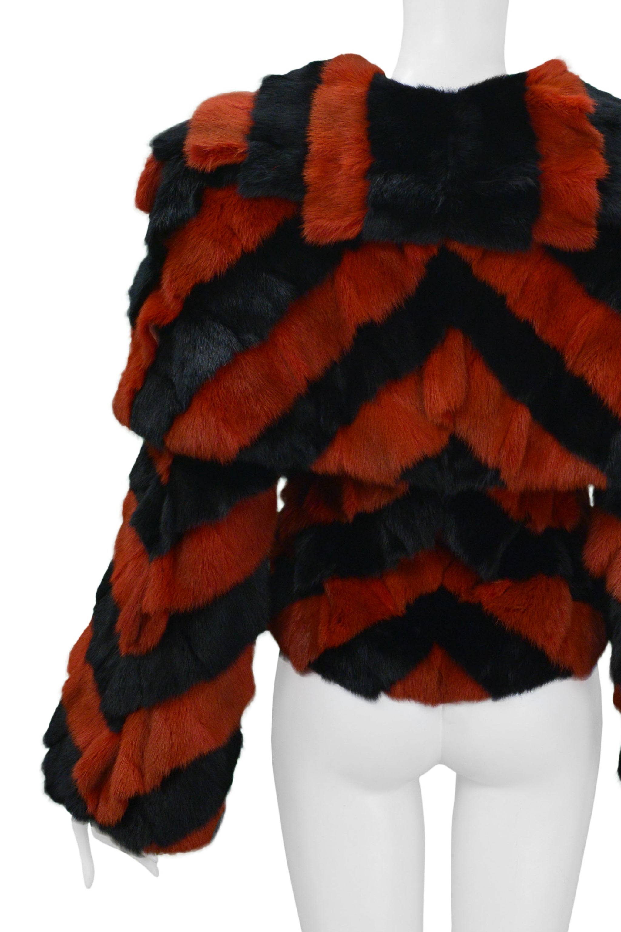 ALEXANDER MCQUEEN "HORN OF PLENTY" RED AND BLACK FUR CHEVRON JACKET 2009