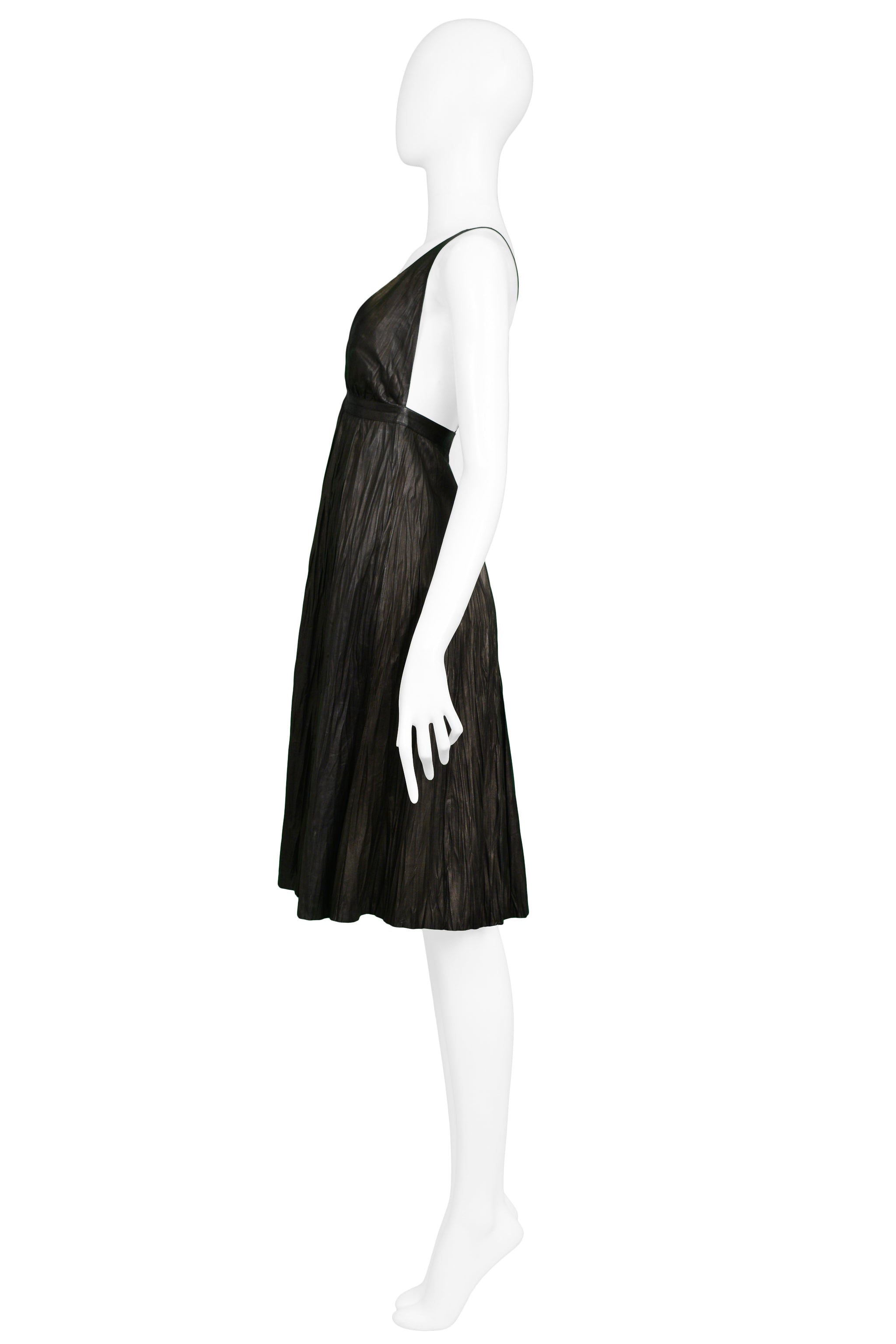 ALEXANDER MCQUEEN BLACK LEATHER FORTUNY CRINKLE DRESS 2006