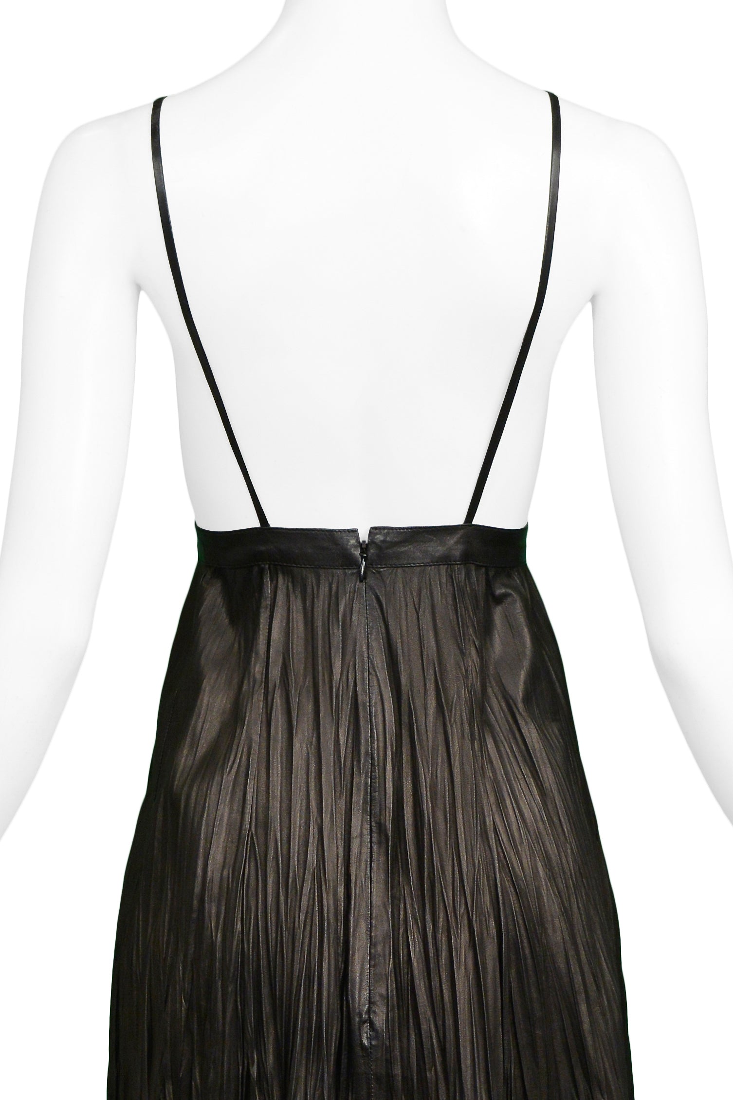 ALEXANDER MCQUEEN BLACK LEATHER FORTUNY CRINKLE DRESS 2006