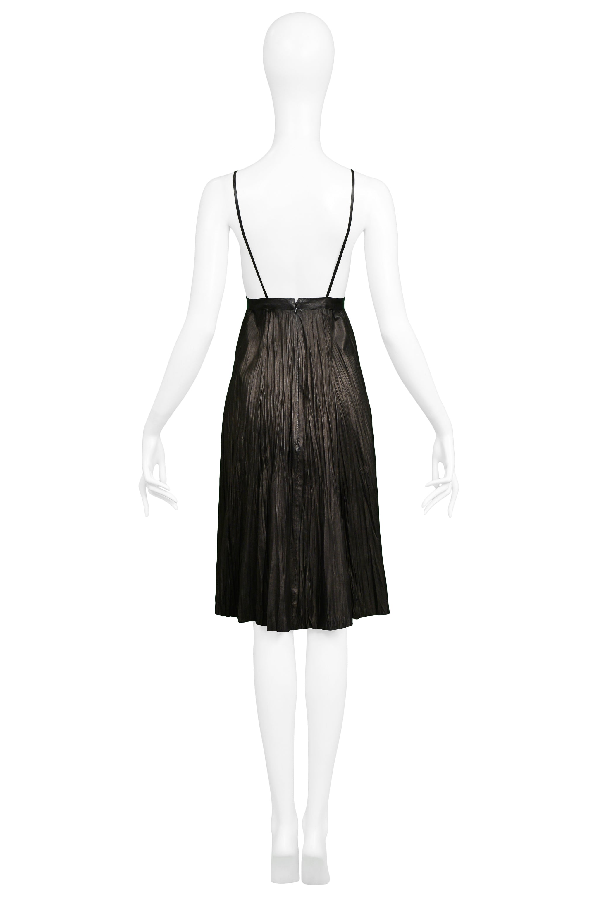 ALEXANDER MCQUEEN BLACK LEATHER FORTUNY CRINKLE DRESS 2006
