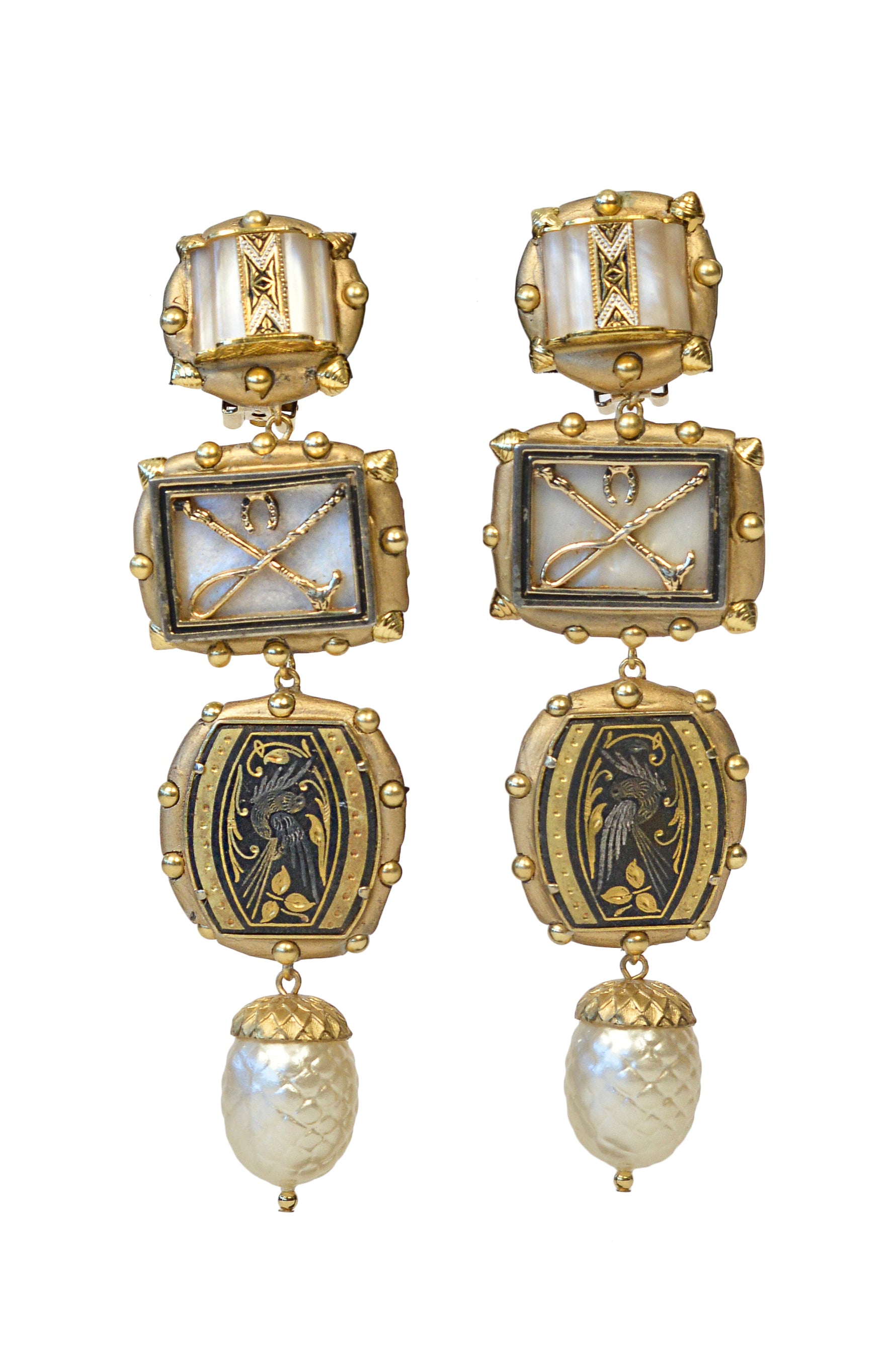 MINADEO MOTHER OF PEARL GLASS DROP & BIRD EARRINGS