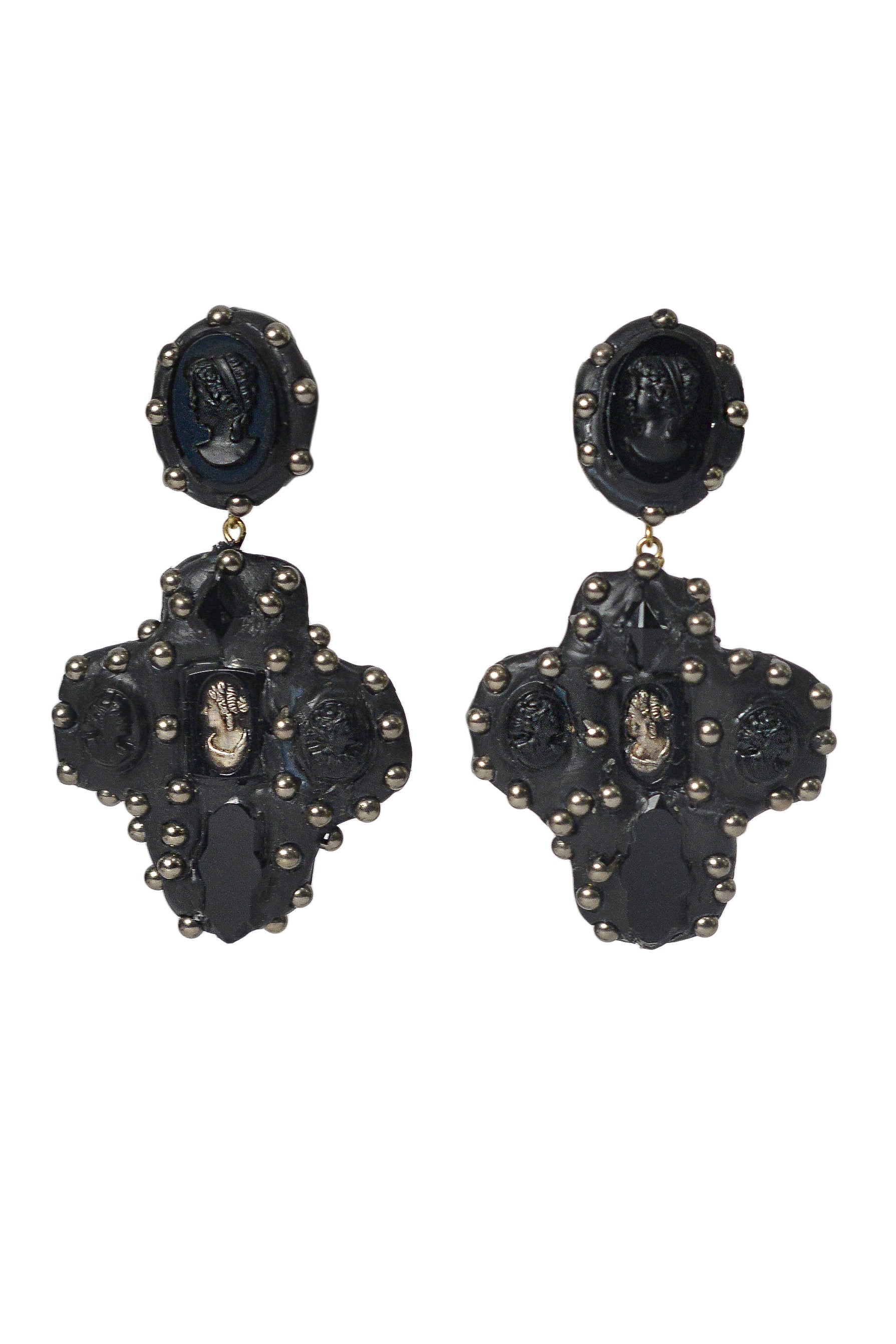 MINADEO JET & ONYX CROSS EARRINGS