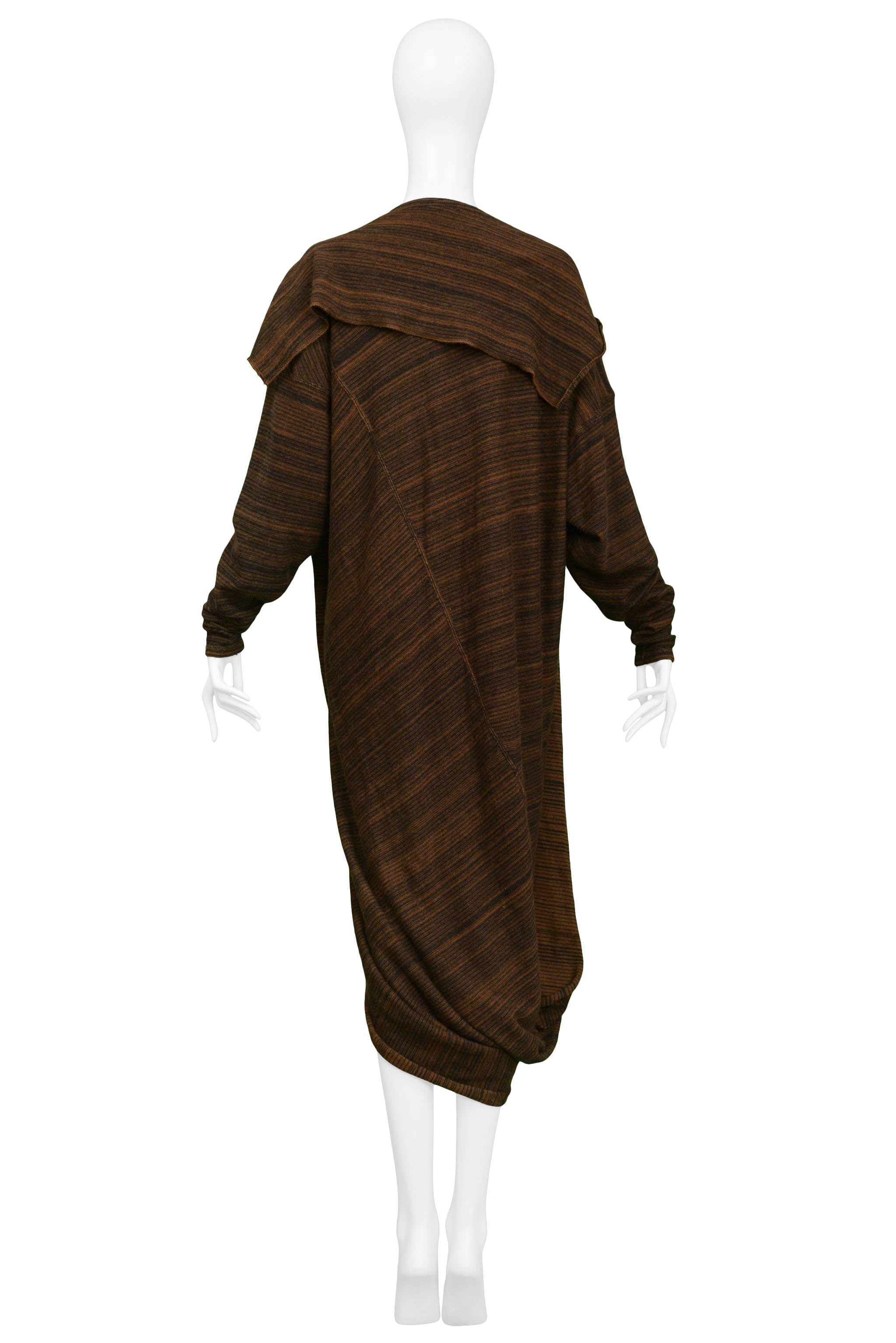 ISSEY MIYAKE BROWN & BLACK STRIPE TOGA KNIT DRESS