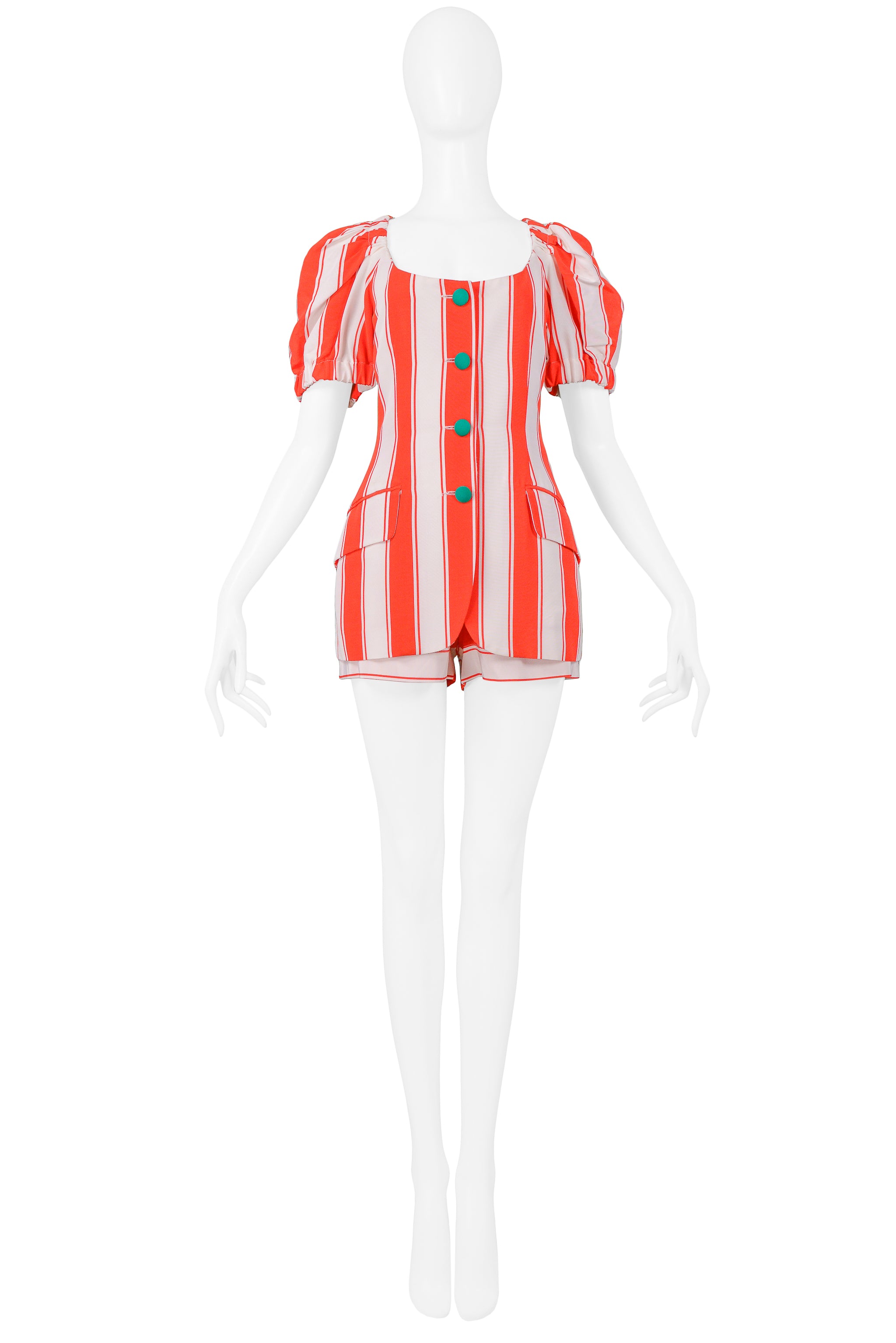 MOSCHINO 1989 RED & WHITE STRIPE JACKET & SHORTS ENSEMBLE