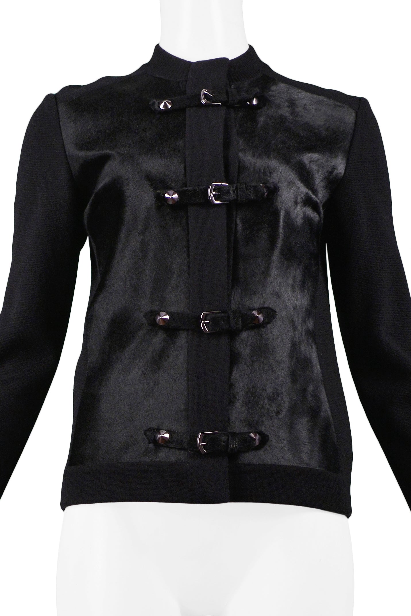 HEATHERTON BLACK KNIT AND FUR SWEATER JACKET