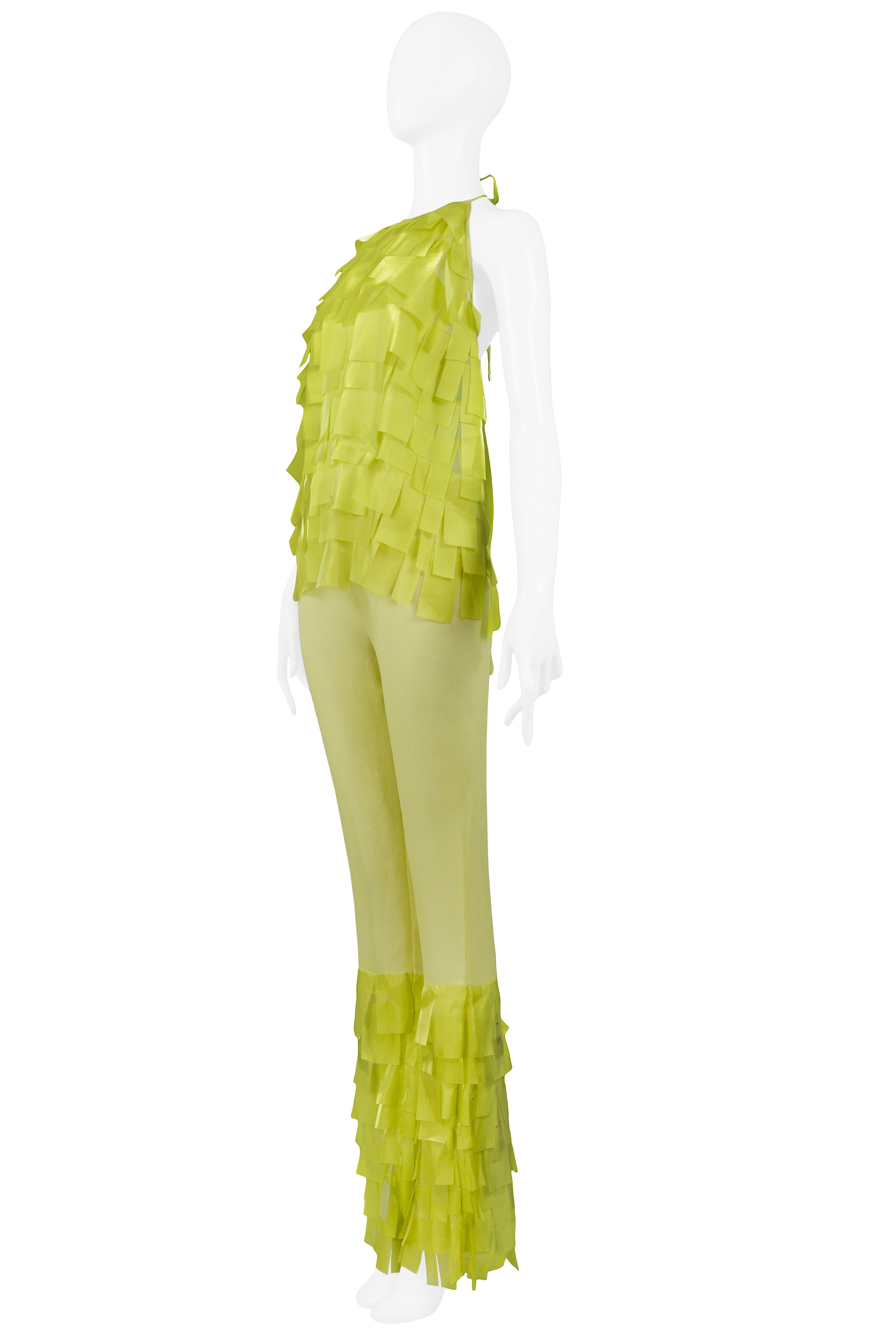 PACO CHARTREUSE GREEN TEXTURED TOP & BELL BOTTOM PANTS 2001