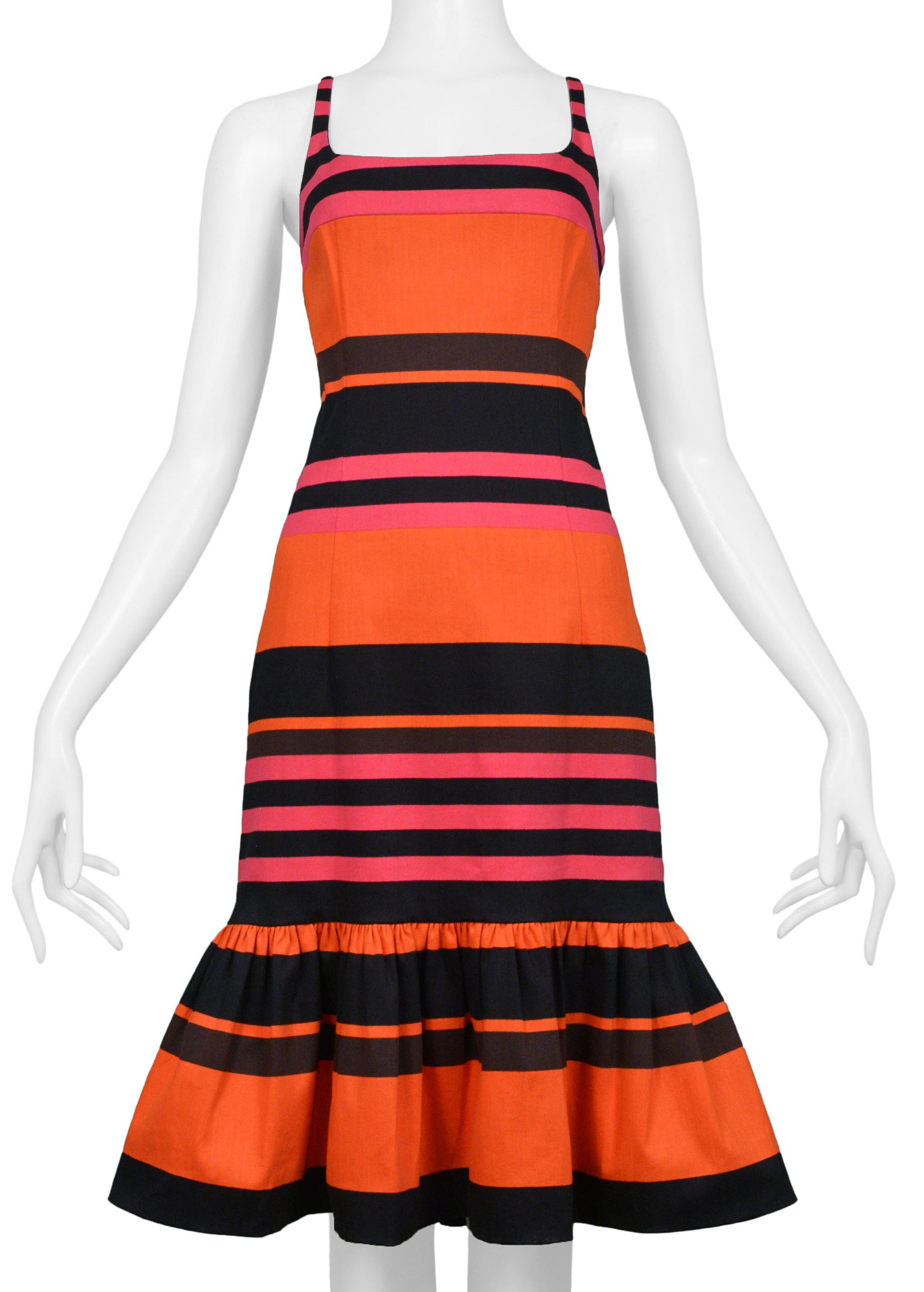 PRADA ORANGE, PINK & BLACK FANCY STRIPE PARTY DRESS 2011