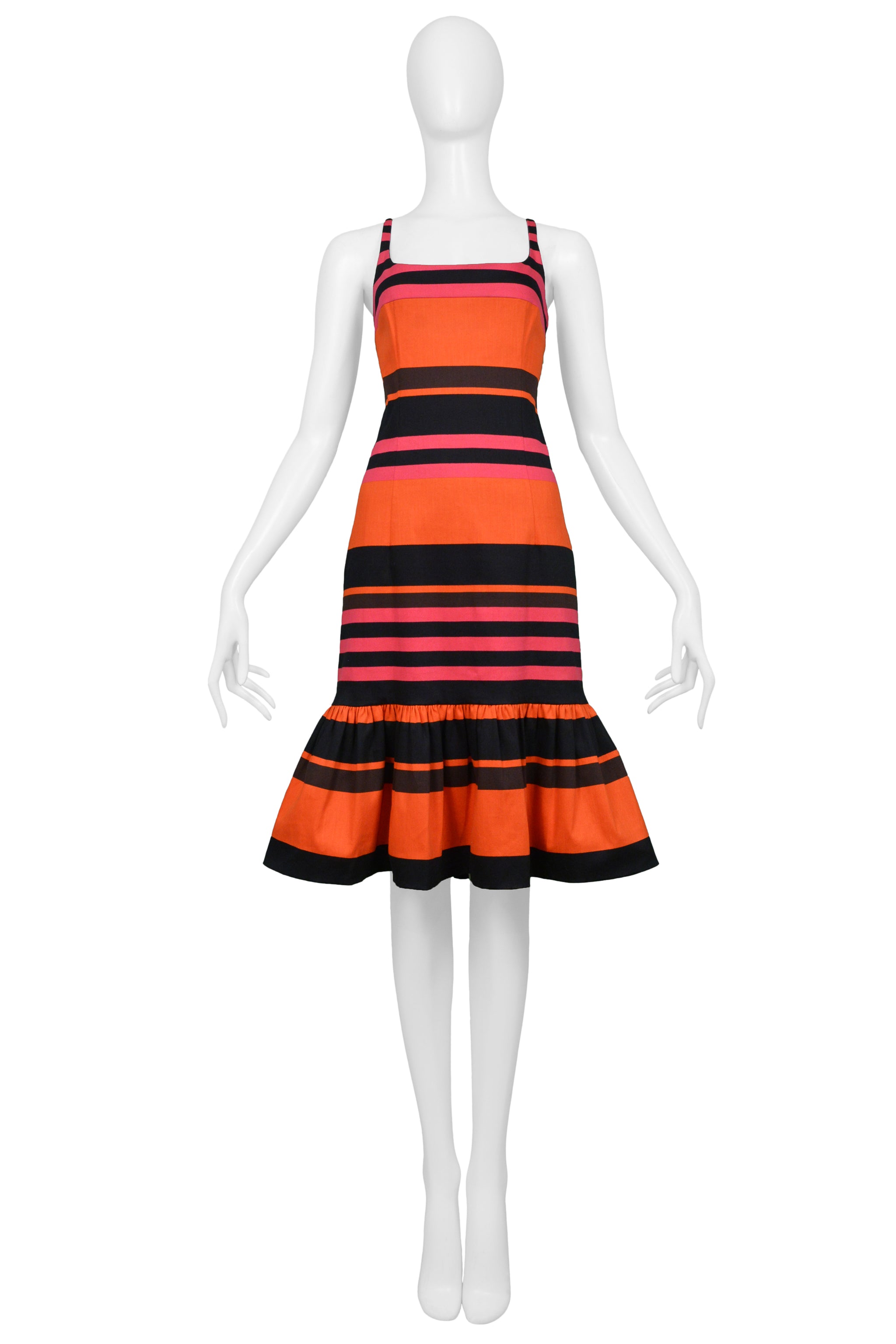 PRADA ORANGE, PINK & BLACK FANCY STRIPE PARTY DRESS 2011