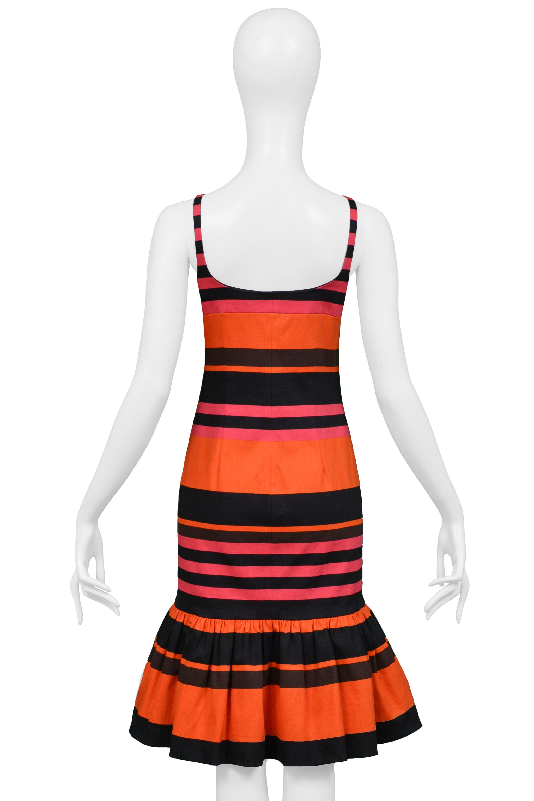 PRADA ORANGE, PINK & BLACK FANCY STRIPE PARTY DRESS 2011