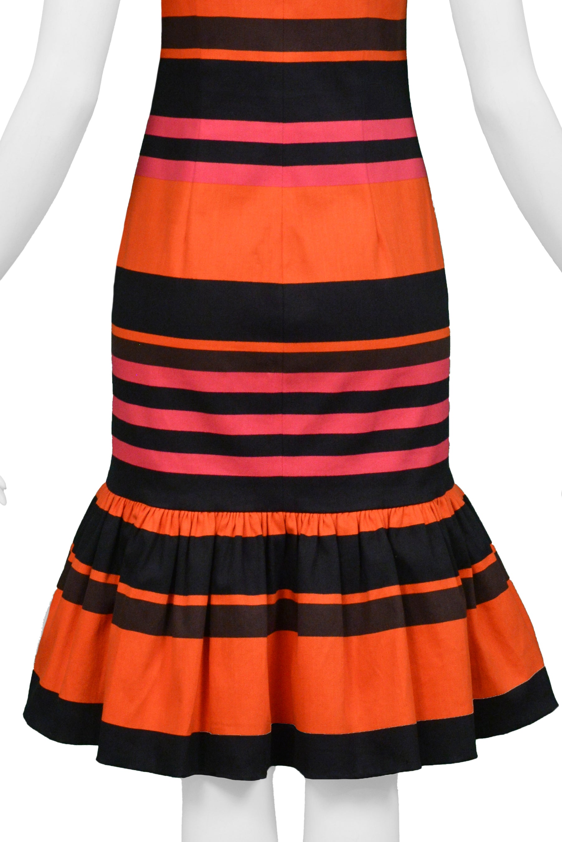 PRADA ORANGE, PINK & BLACK FANCY STRIPE PARTY DRESS 2011