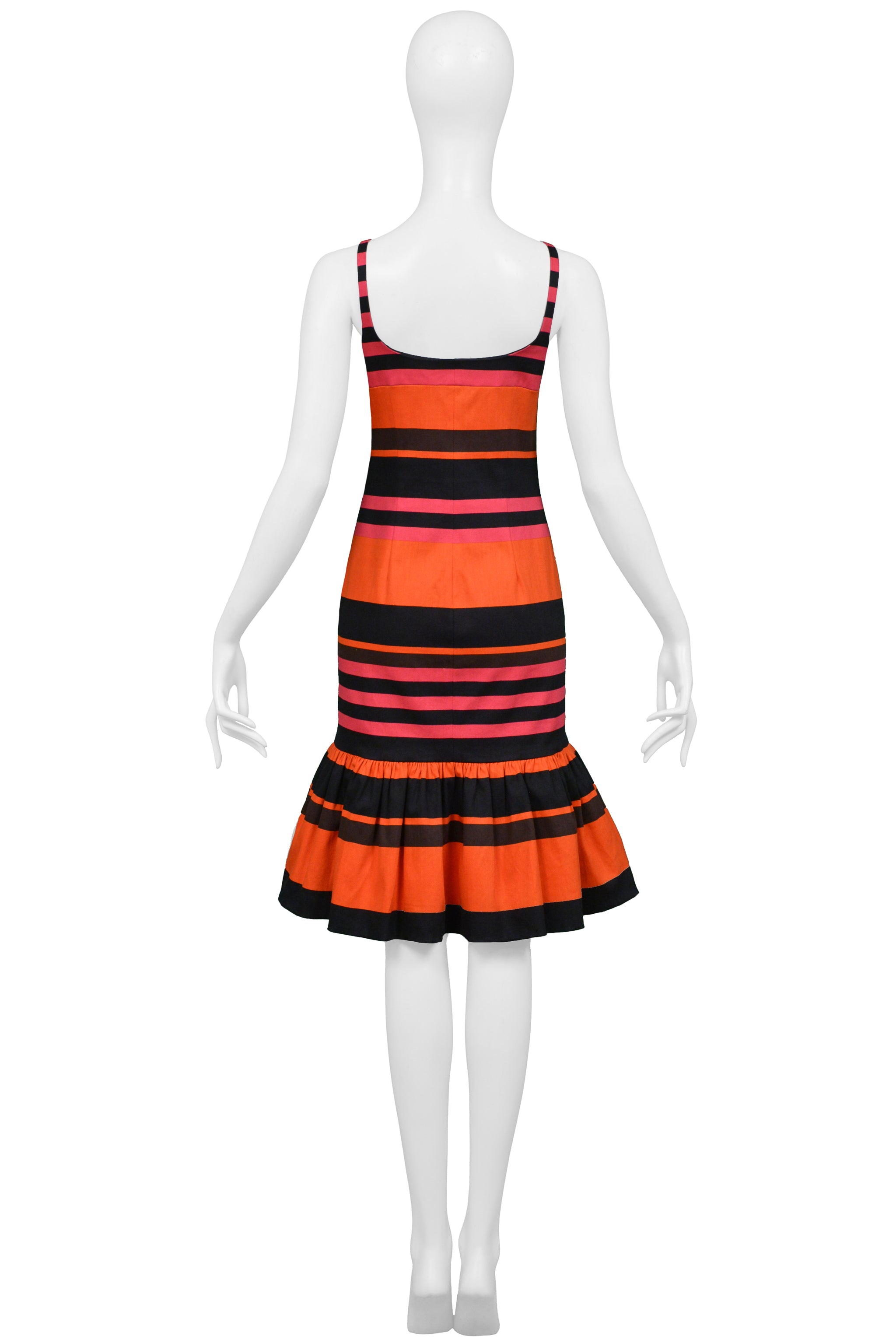PRADA ORANGE, PINK & BLACK FANCY STRIPE PARTY DRESS 2011