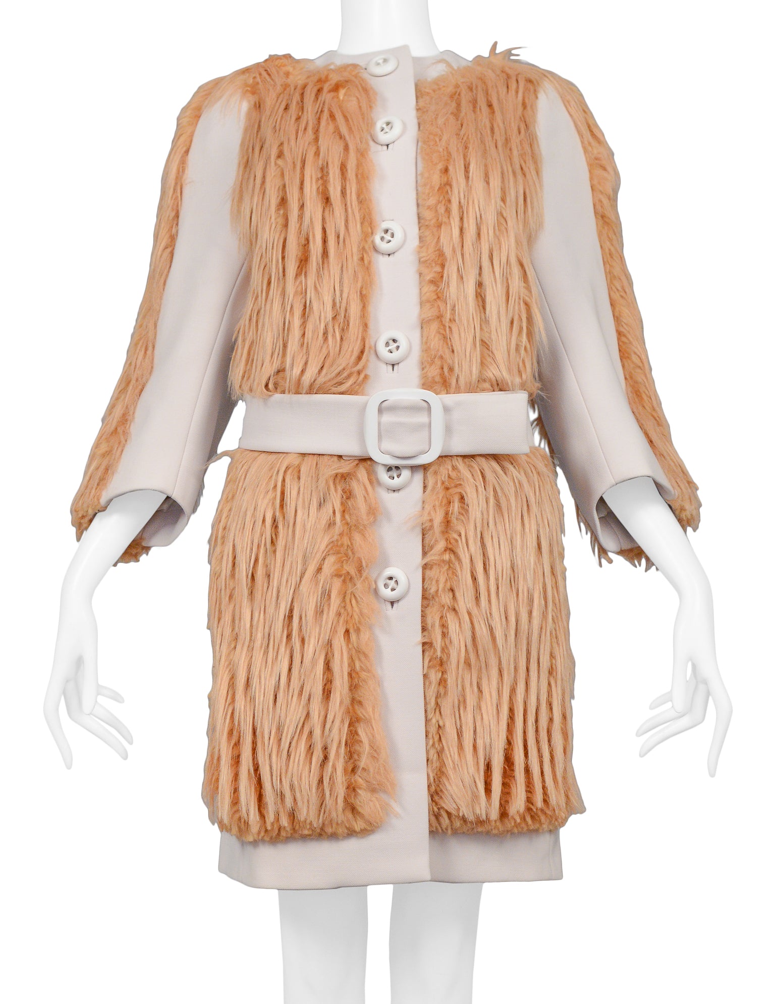 PRADA PEACH FAUX FUR BELTED COAT 2011
