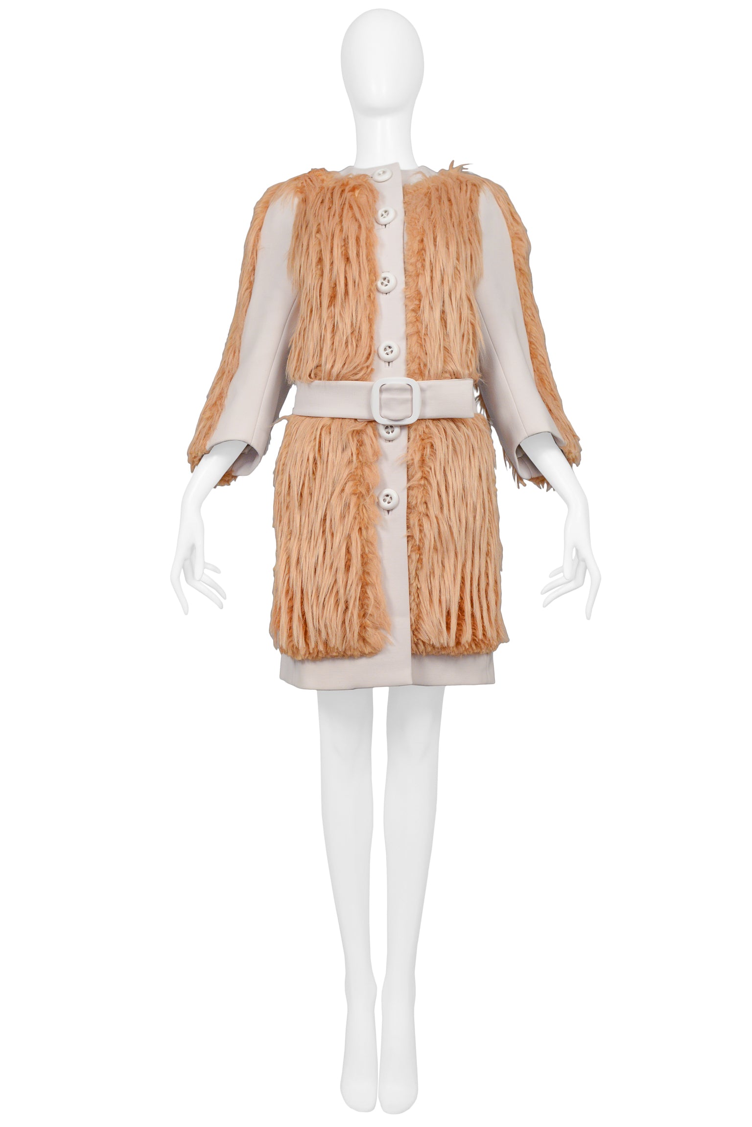 PRADA PEACH FAUX FUR BELTED COAT 2011