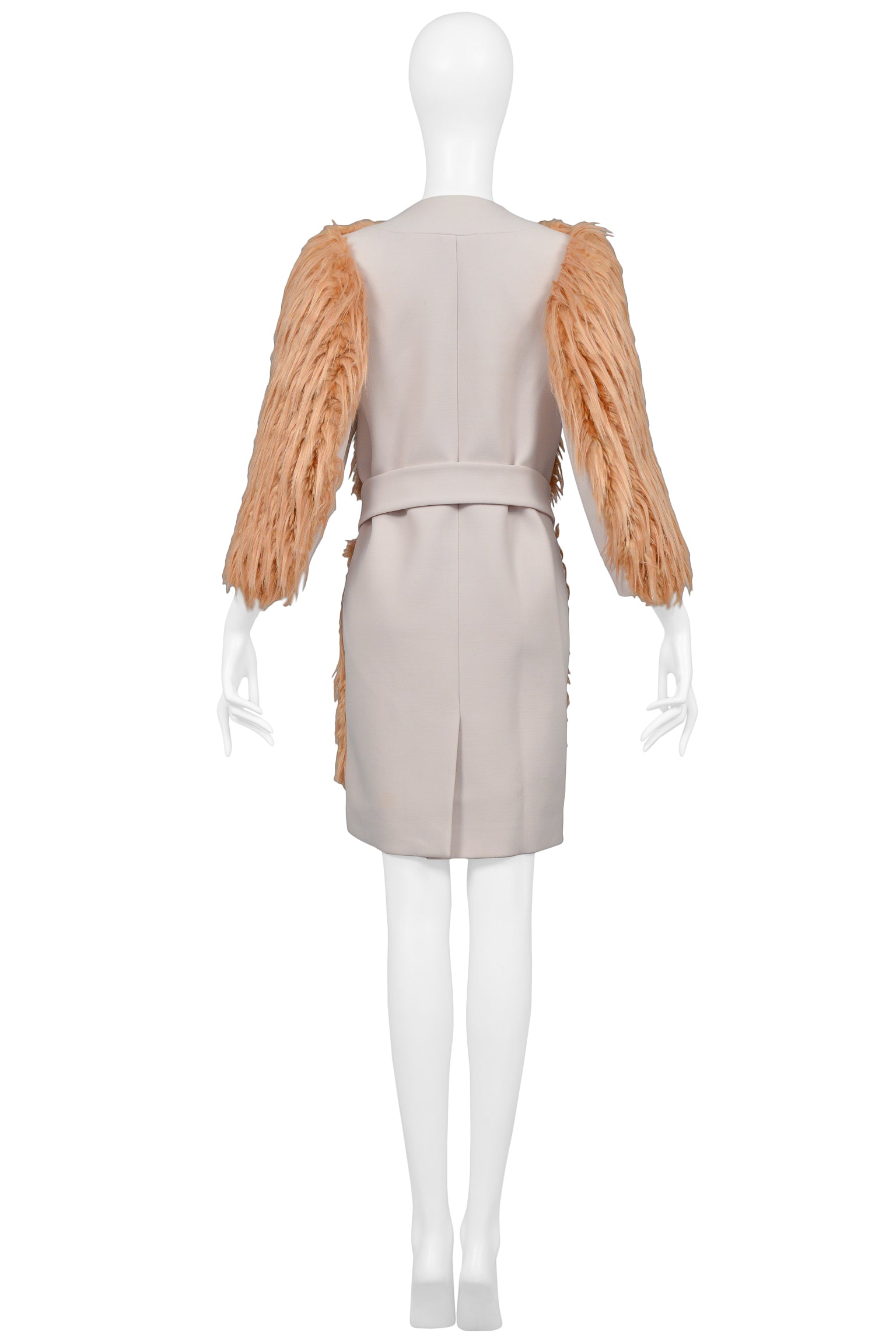 PRADA PEACH FAUX FUR BELTED COAT 2011