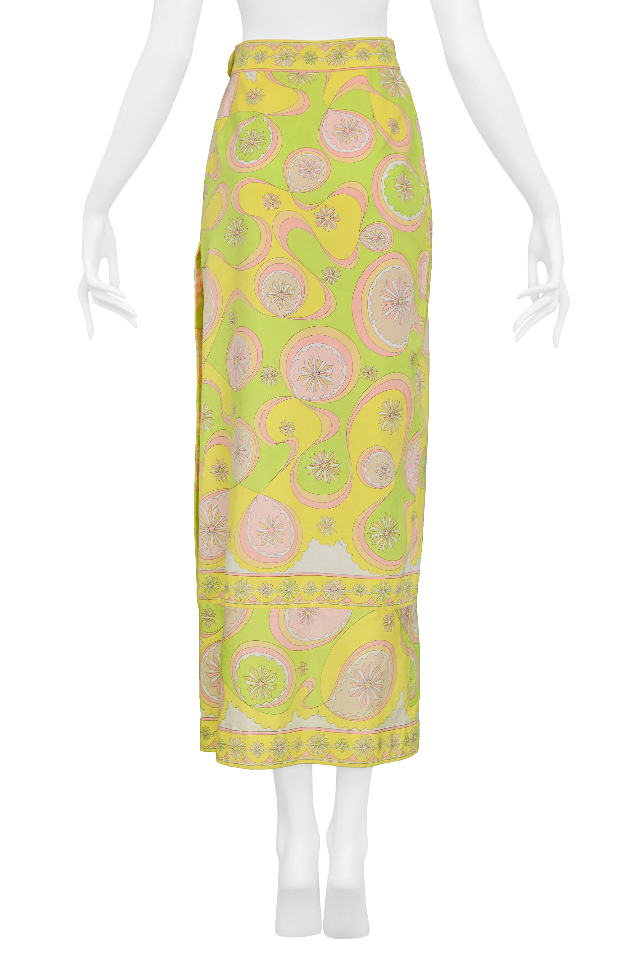 PUCCI YELLOW & PINK COTTON HOSTESS SKIRT WITH ABSTRACT PRINT