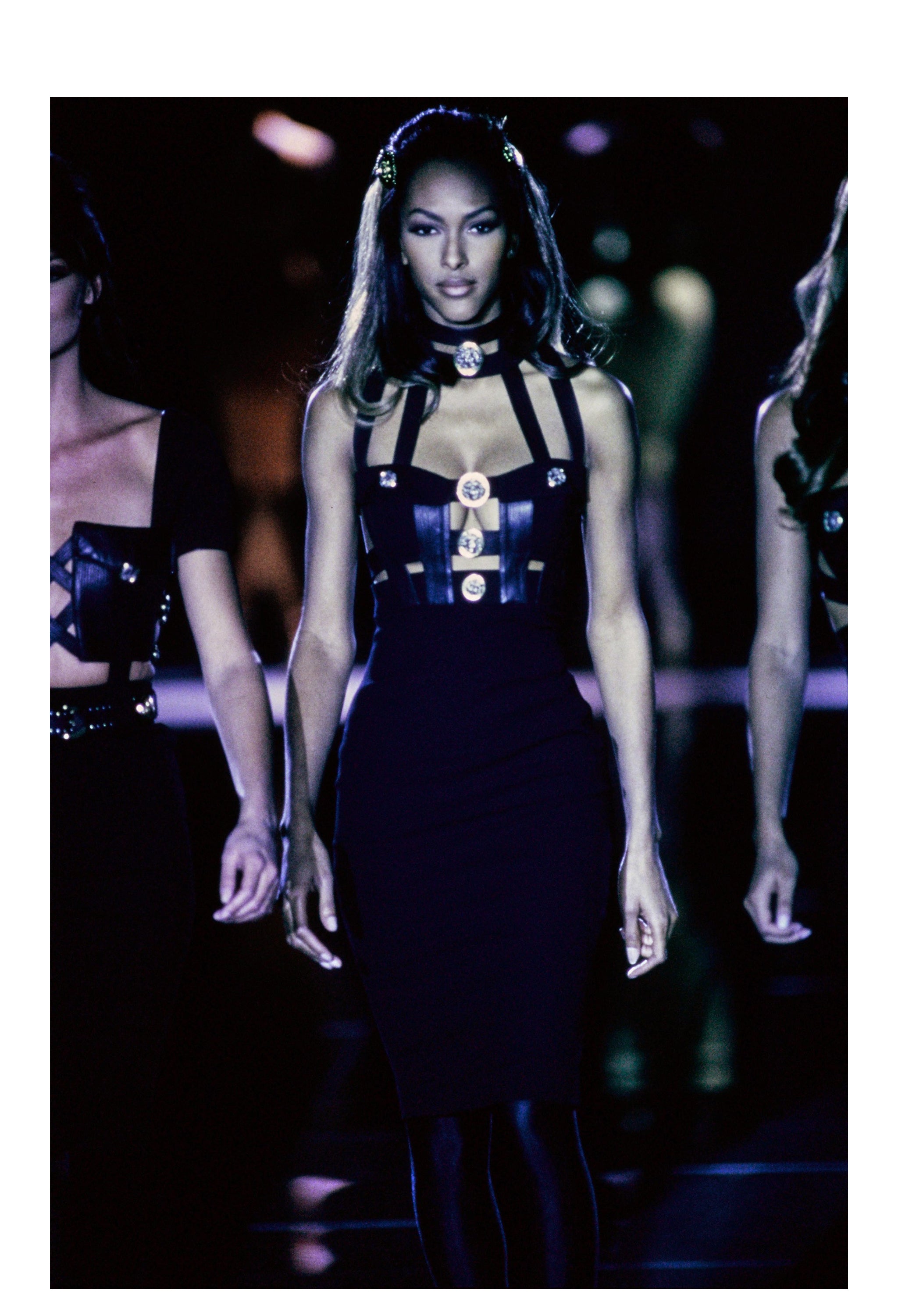 GIANNI VERSACE BLACK BONDAGE DRESS WITH COLLAR 1992