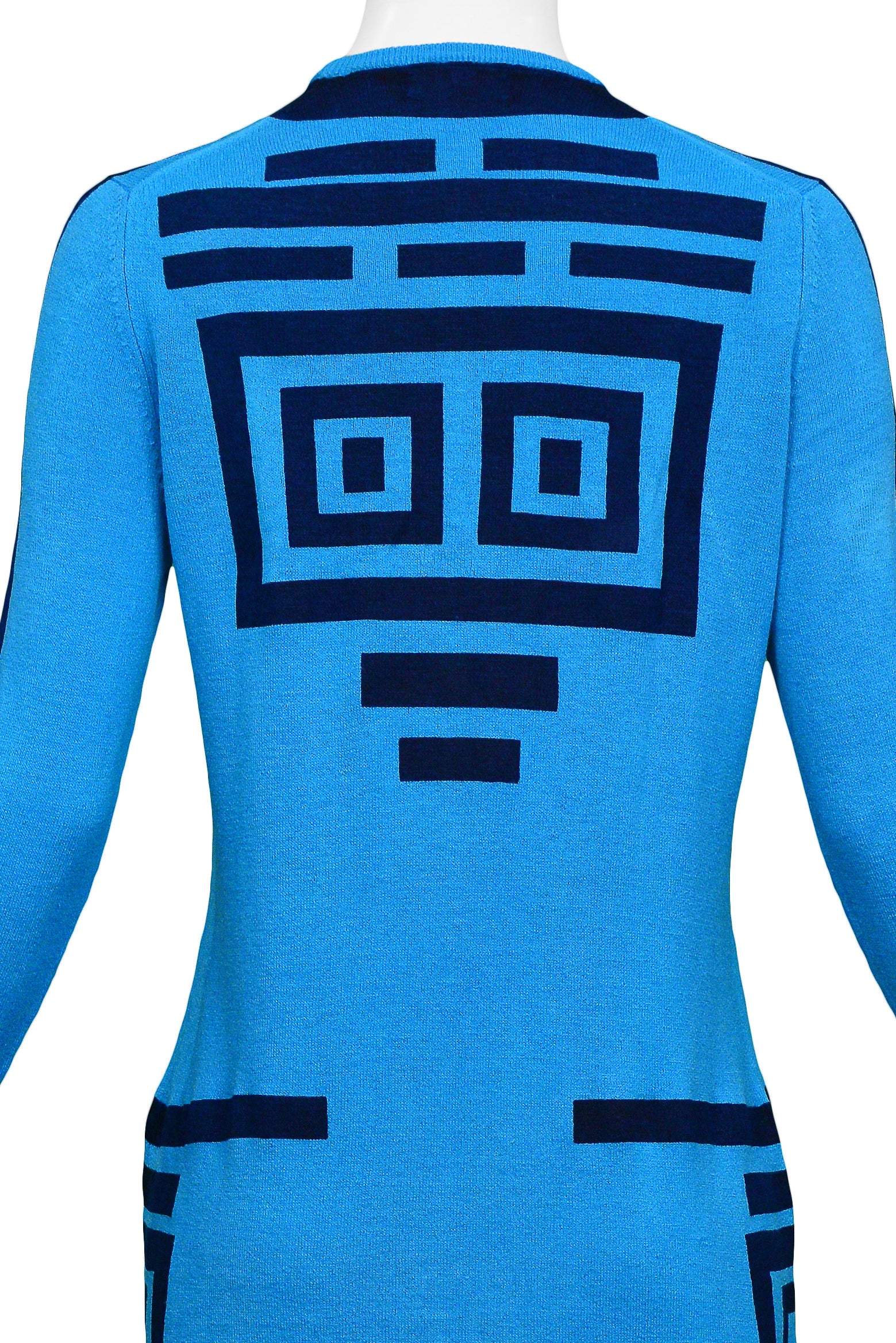 ROBERTA DI CAMERINO BLUE MINI DRESS NAVY LINE PRINT