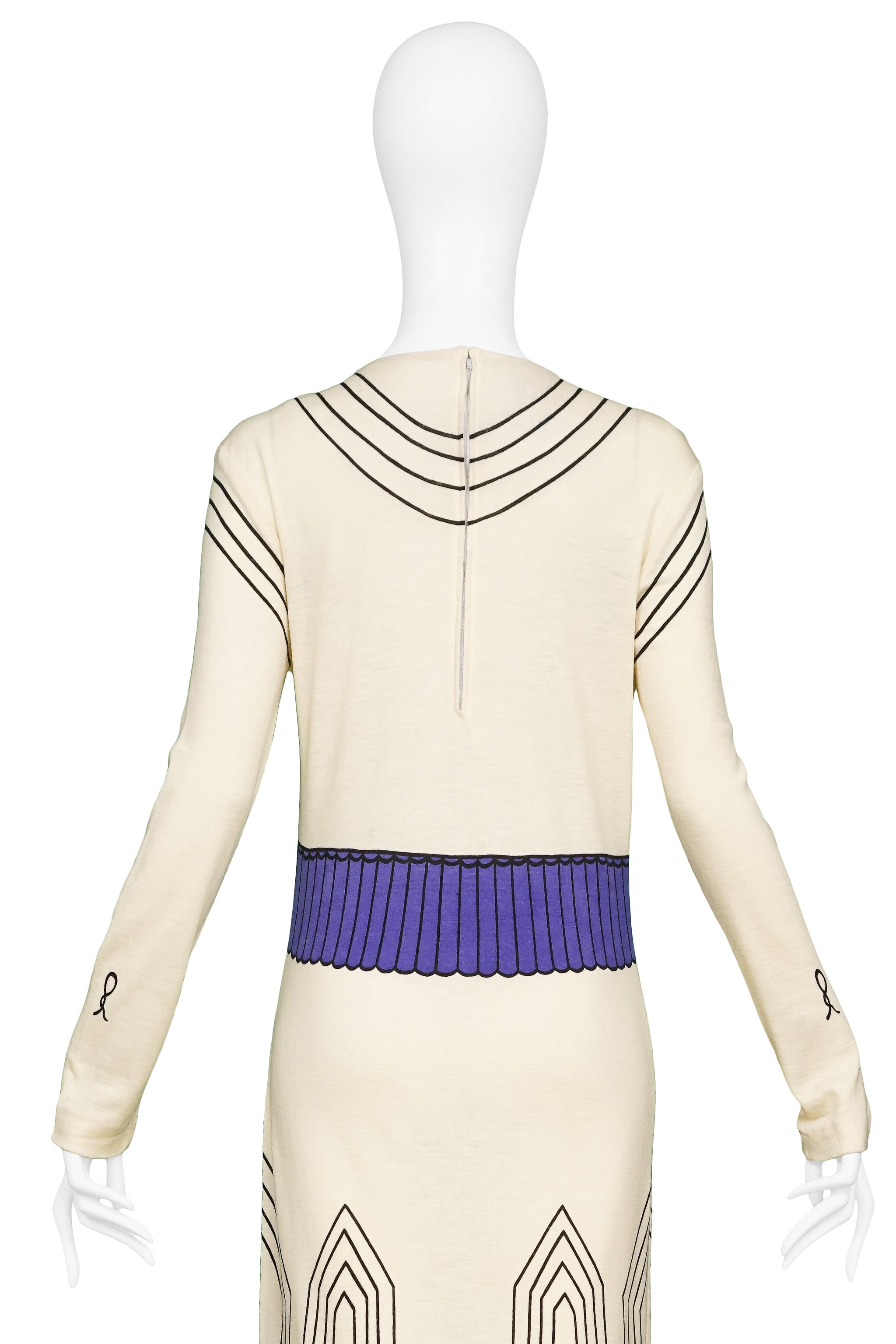 ROBERTA DI CAMERINO TROMPE L'OEIL OFF-WHITE DECO MAXI DRESS