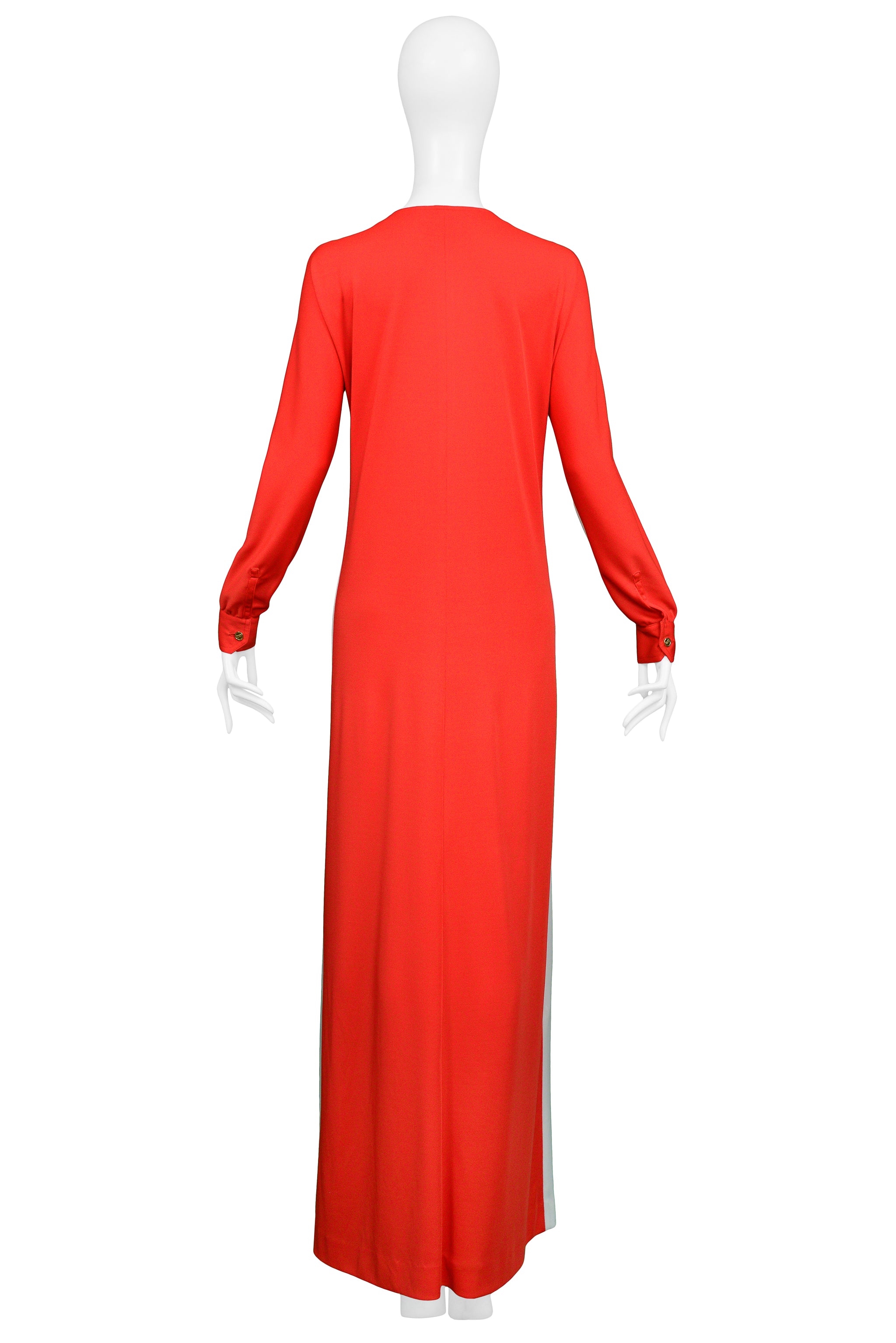 ROBERTA DI CAMERINO TROMPE L'OEIL WHITE & RED BUCKLE MAXI DRESS