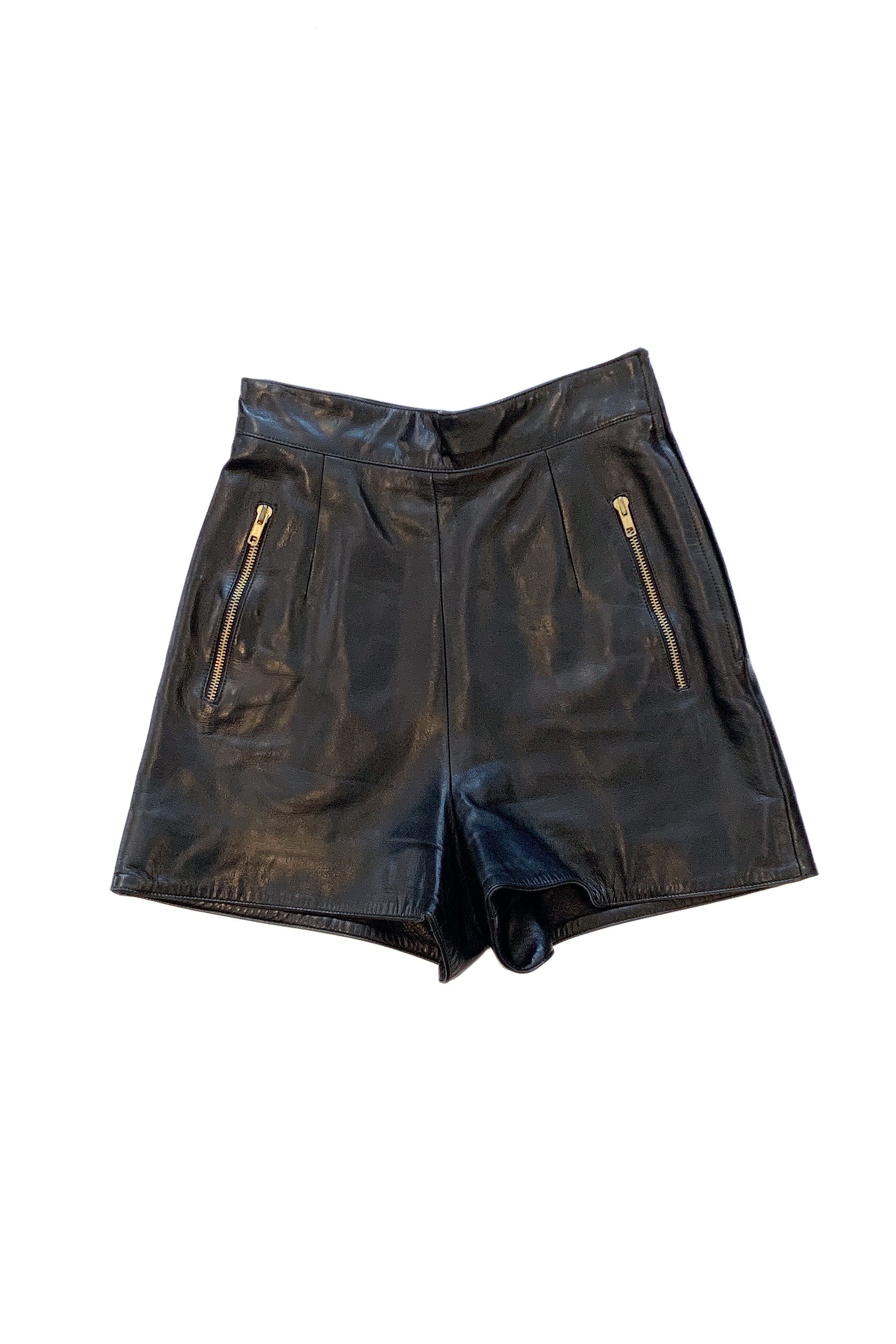 CLAUDE MONTANA BLACK LEATHER SHORTS