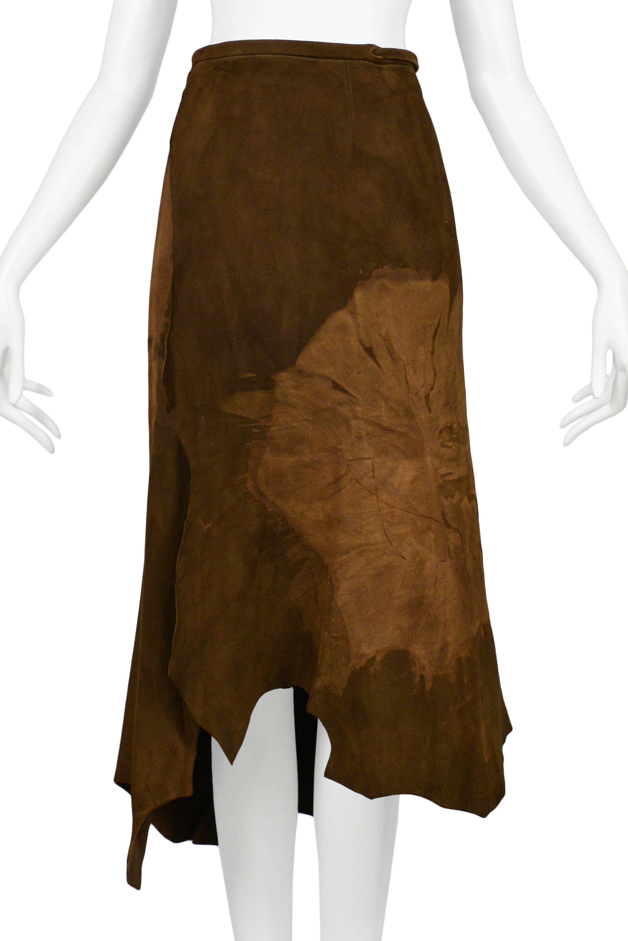 GIORGIO SANT ANGELO BROWN SUEDE LEAF PRINT SKIRT ENSEMBLE
