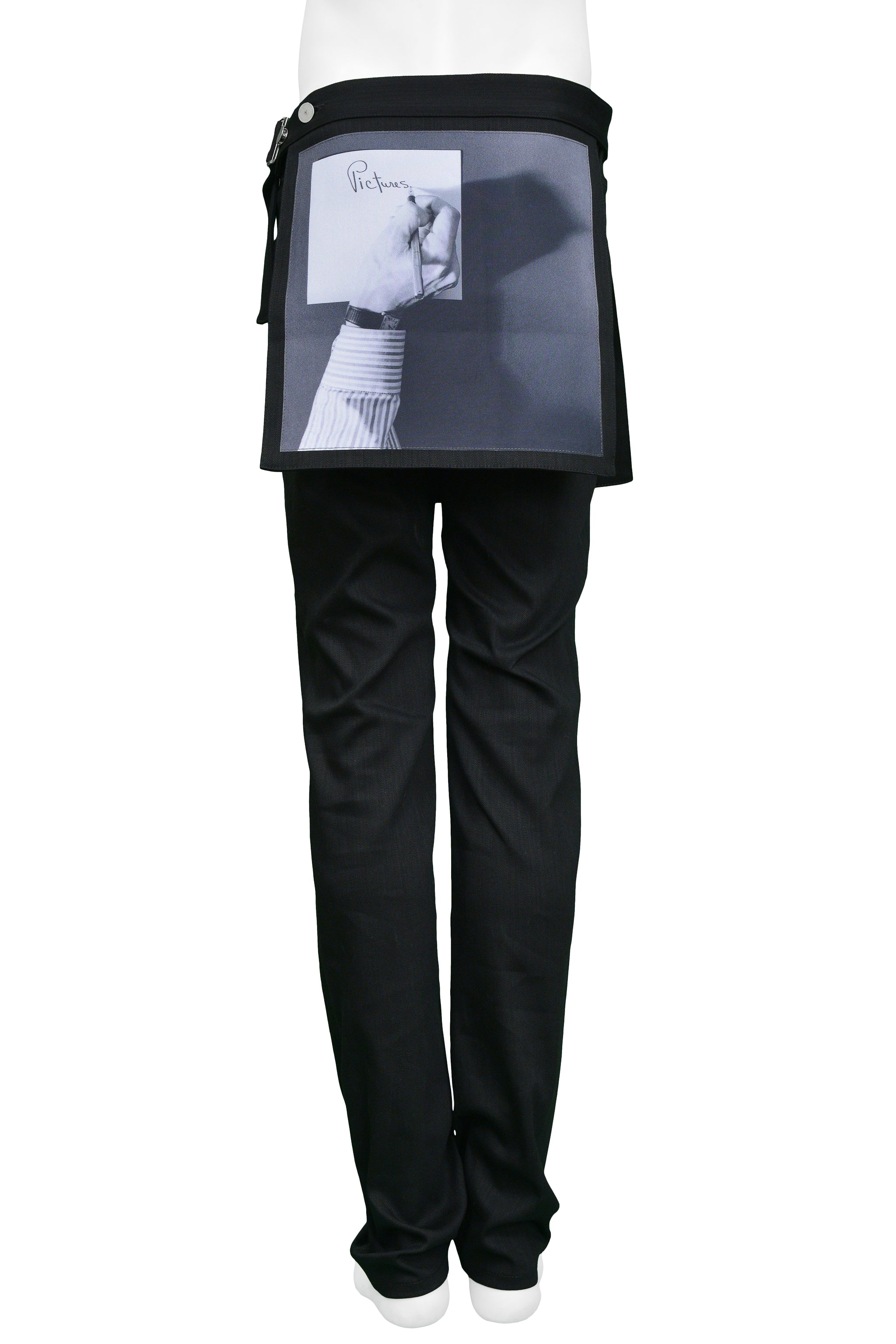 RAF SIMONS 2017 SS MAPPLETHORPE BLACK DENIM PANTS W/ DETACHABLE PHOTO PRINT LAYER