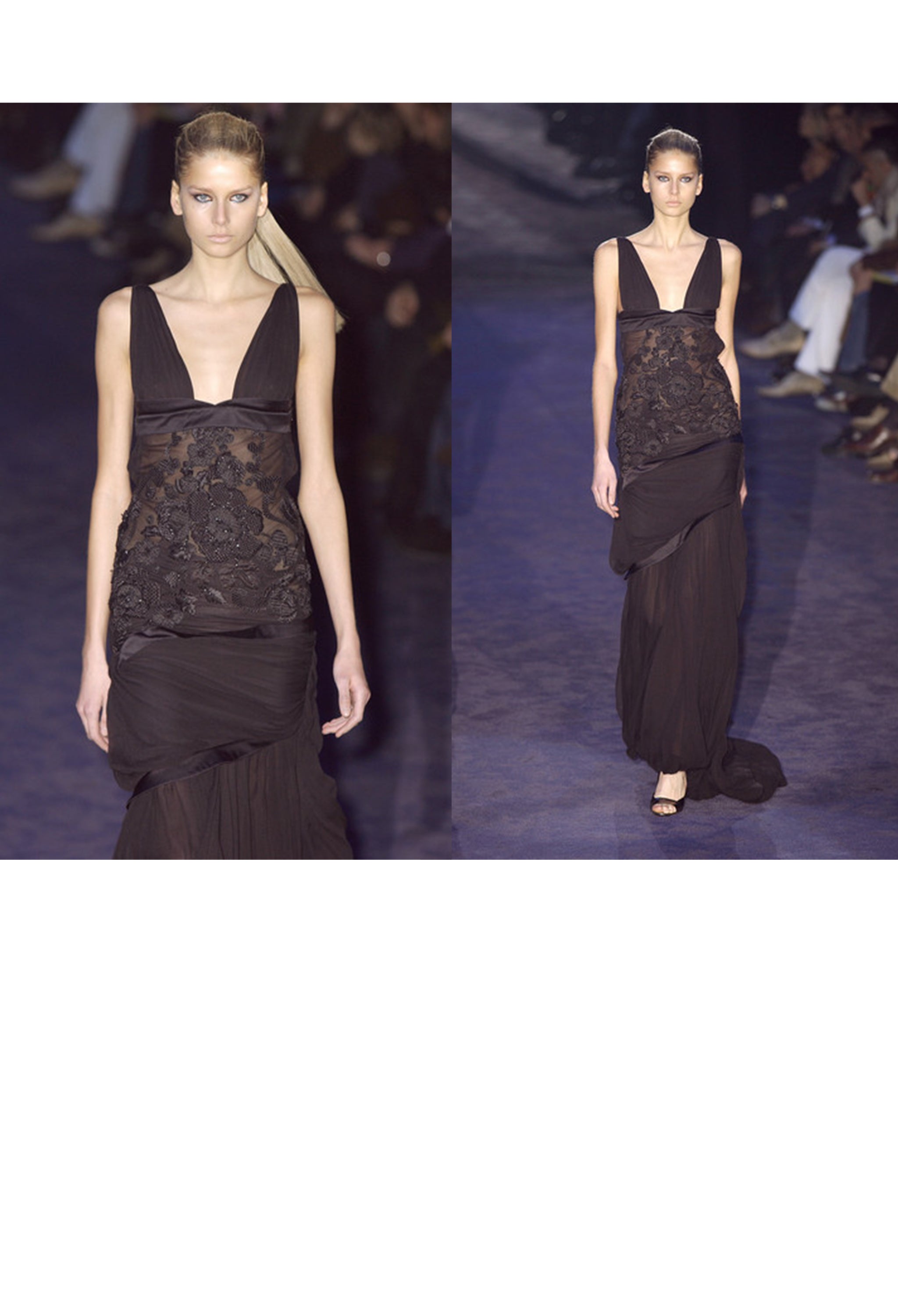 GUCCI BLACK FLORAL EMBROIDERED CUTOUT GOWN 2005