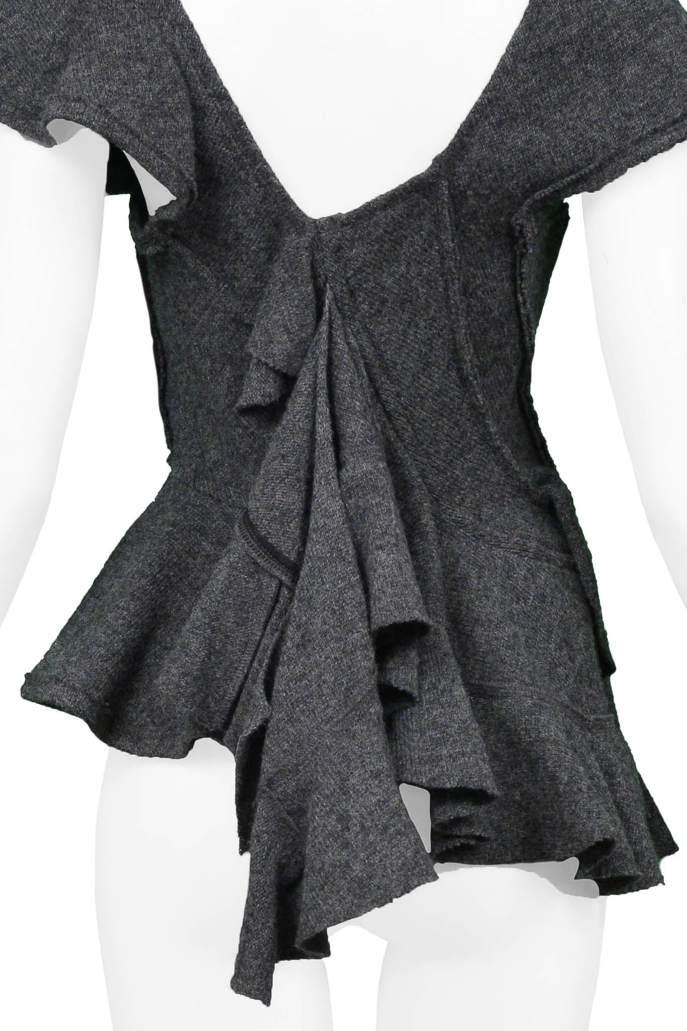 TAO GREY DECONSTRUCTED KNIT ASYMMETRICAL RUFFLE TOP
