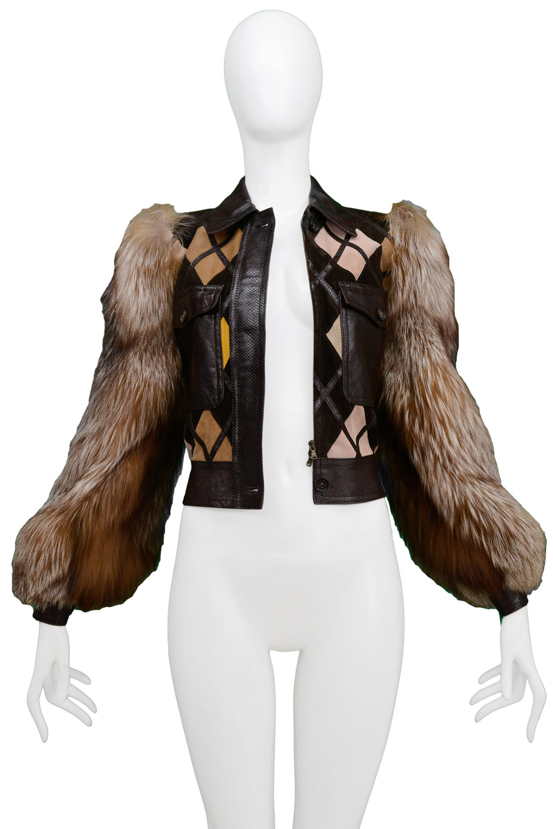 VALENTINO 2005 PYTHON & LEATHER JACKET WITH FUR SLEEVES