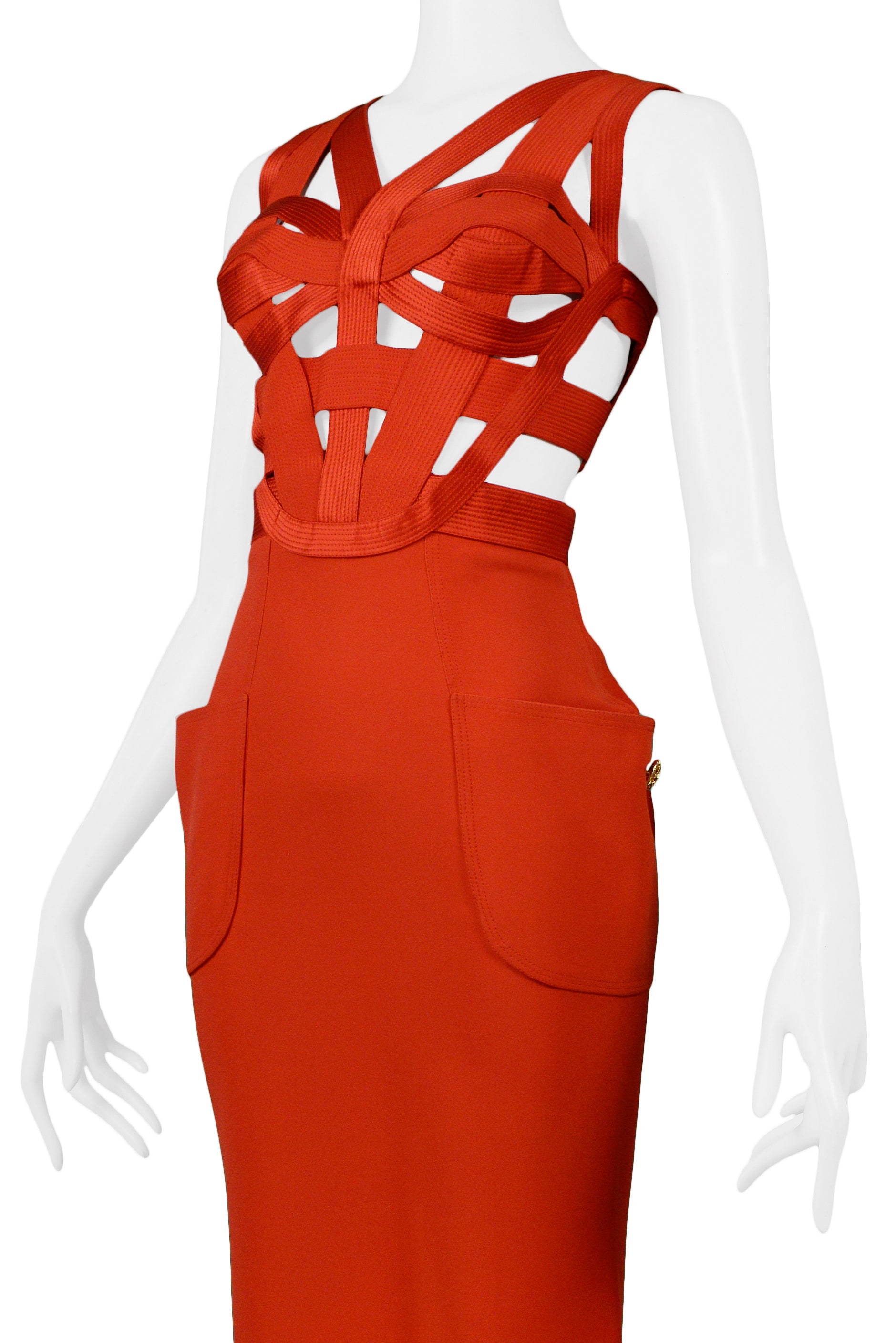 GIANNI VERSACE RED BONDAGE DRESS 1992