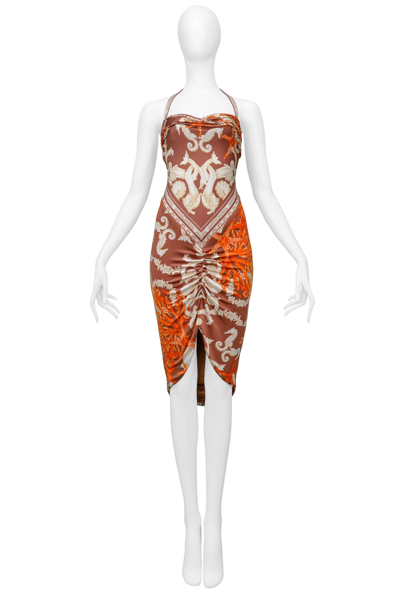 VERSACE SEAHORSE & CORAL PRINT HALTER DRESS 2005